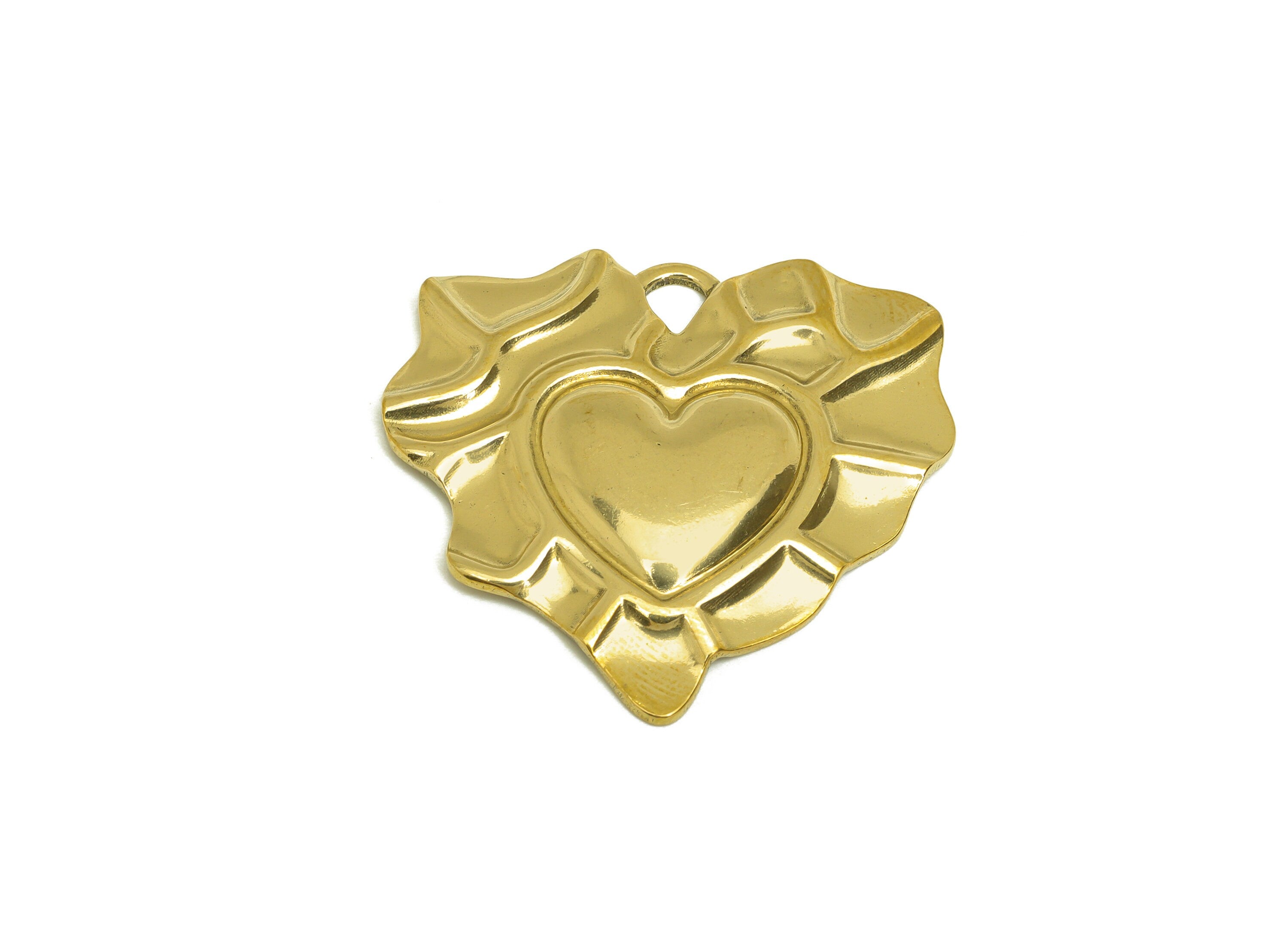 Brass Heart Earring Charm - Raw Brass Vintage Looking Heart Earring Charms - Brass Textured Lace Heart Pendant - 31.8x30.4x3.2mm- PP10680 - DOMEDBAZAAR