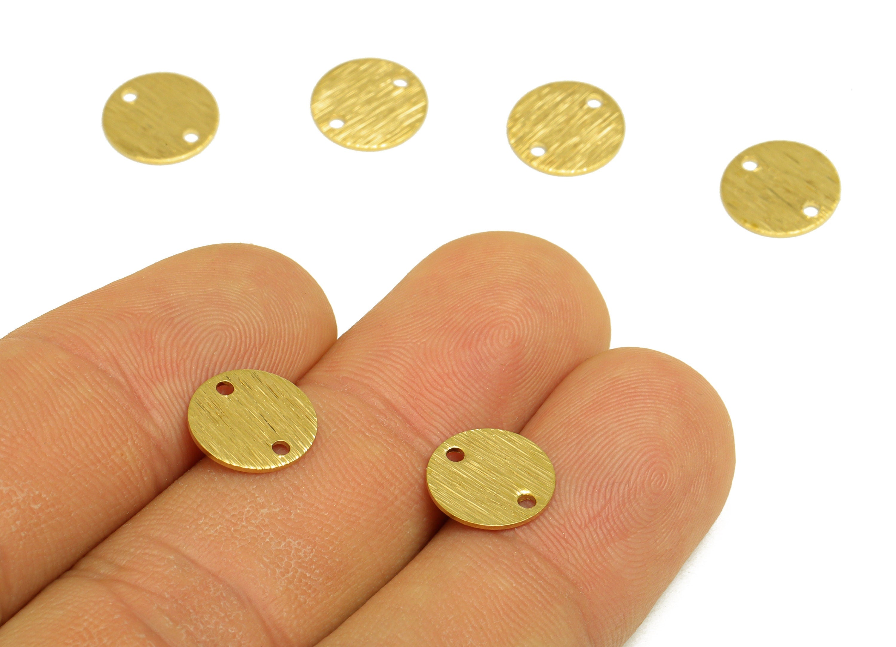 10mm Brass Round Earring Connector - Raw Brass Textured Circle Earring Charm - Brass Textured Round  Connector - 10x10x0.5mm - PP10484 - DOMEDBAZAAR