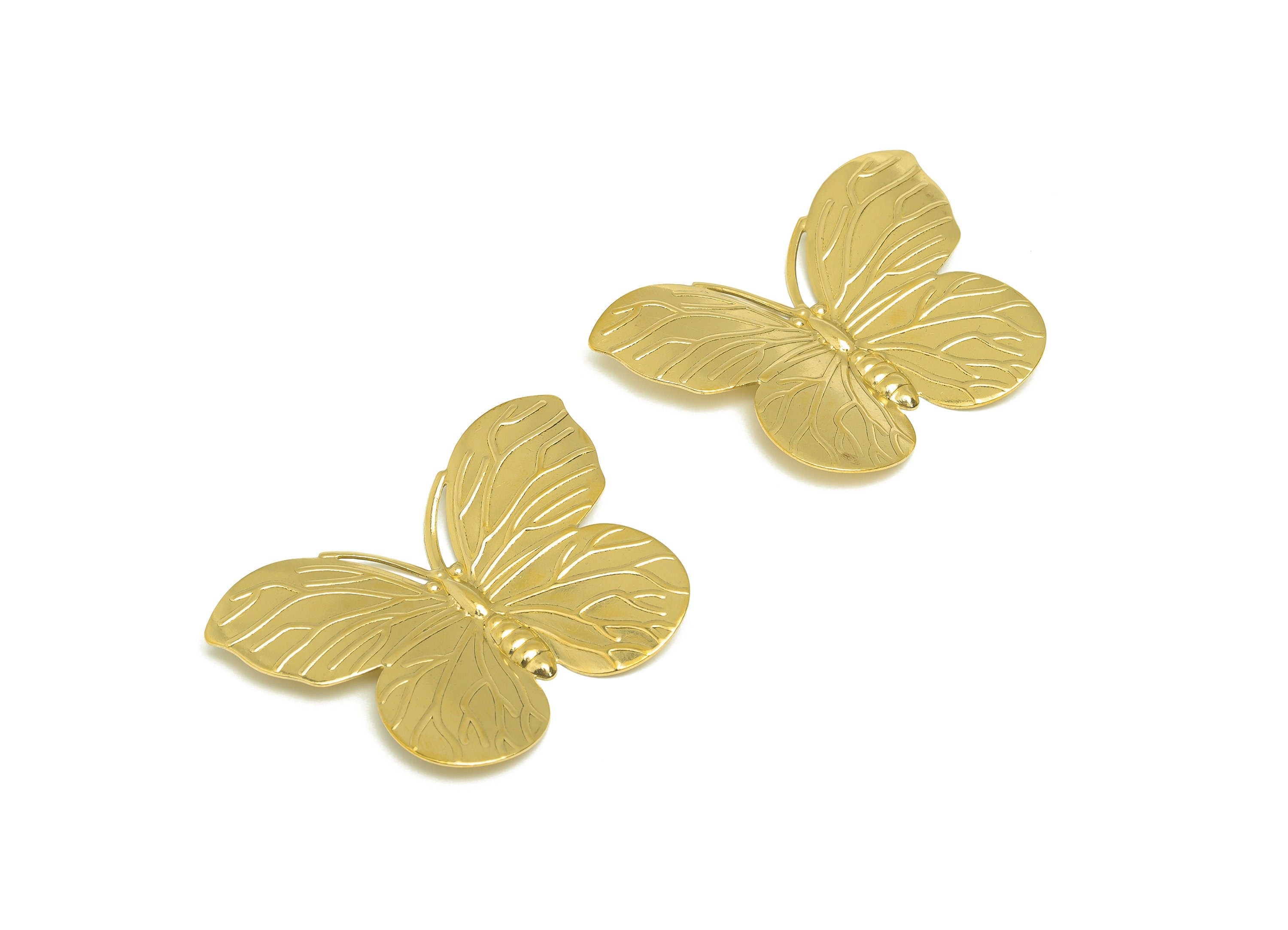 Brass Inset Earring Charm - Raw Brass Vintage Looking Earring Charms - Brass Textured Butterfly Pendant - For Pendant - 52x39x3.5mm- PP10685 - DOMEDBAZAAR