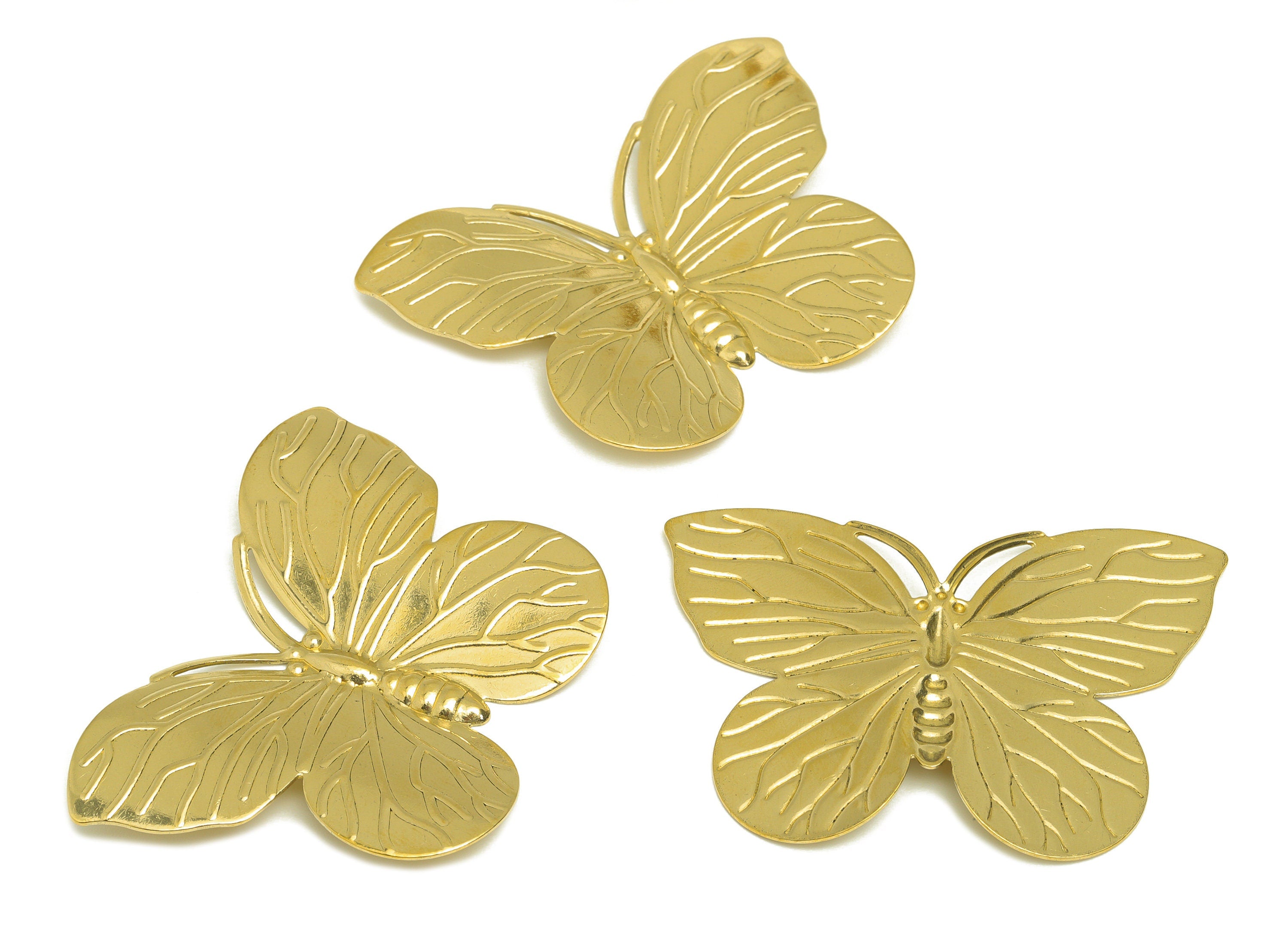 Brass Inset Earring Charm - Raw Brass Vintage Looking Earring Charms - Brass Textured Butterfly Pendant - For Pendant - 52x39x3.5mm- PP10685 - DOMEDBAZAAR