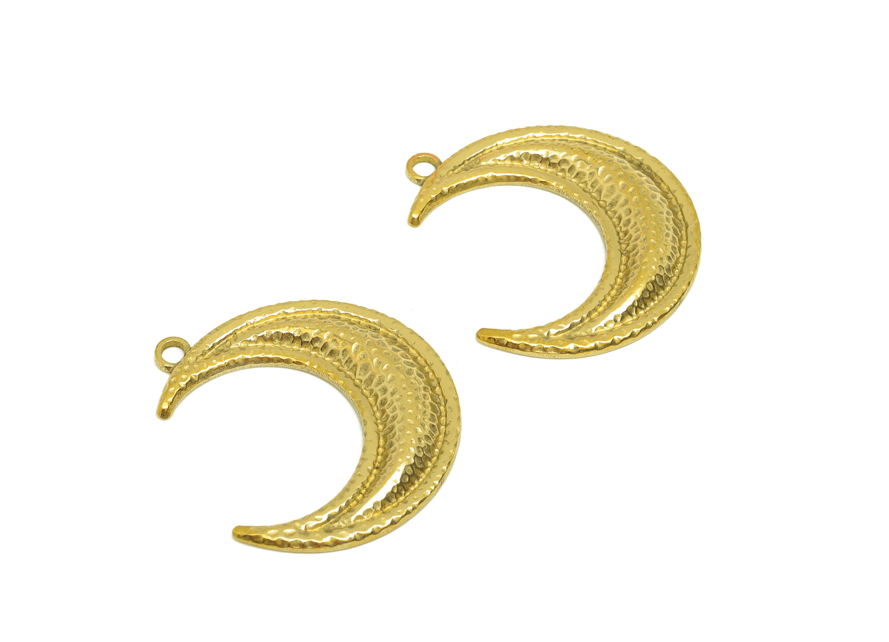Brass Crescent Earring Charm - Raw Brass Vintage Looking Earring Charms - Brass Textured Moon Pendant - For Pendant - 29x24x2.7mm - PP10684 - DOMEDBAZAAR