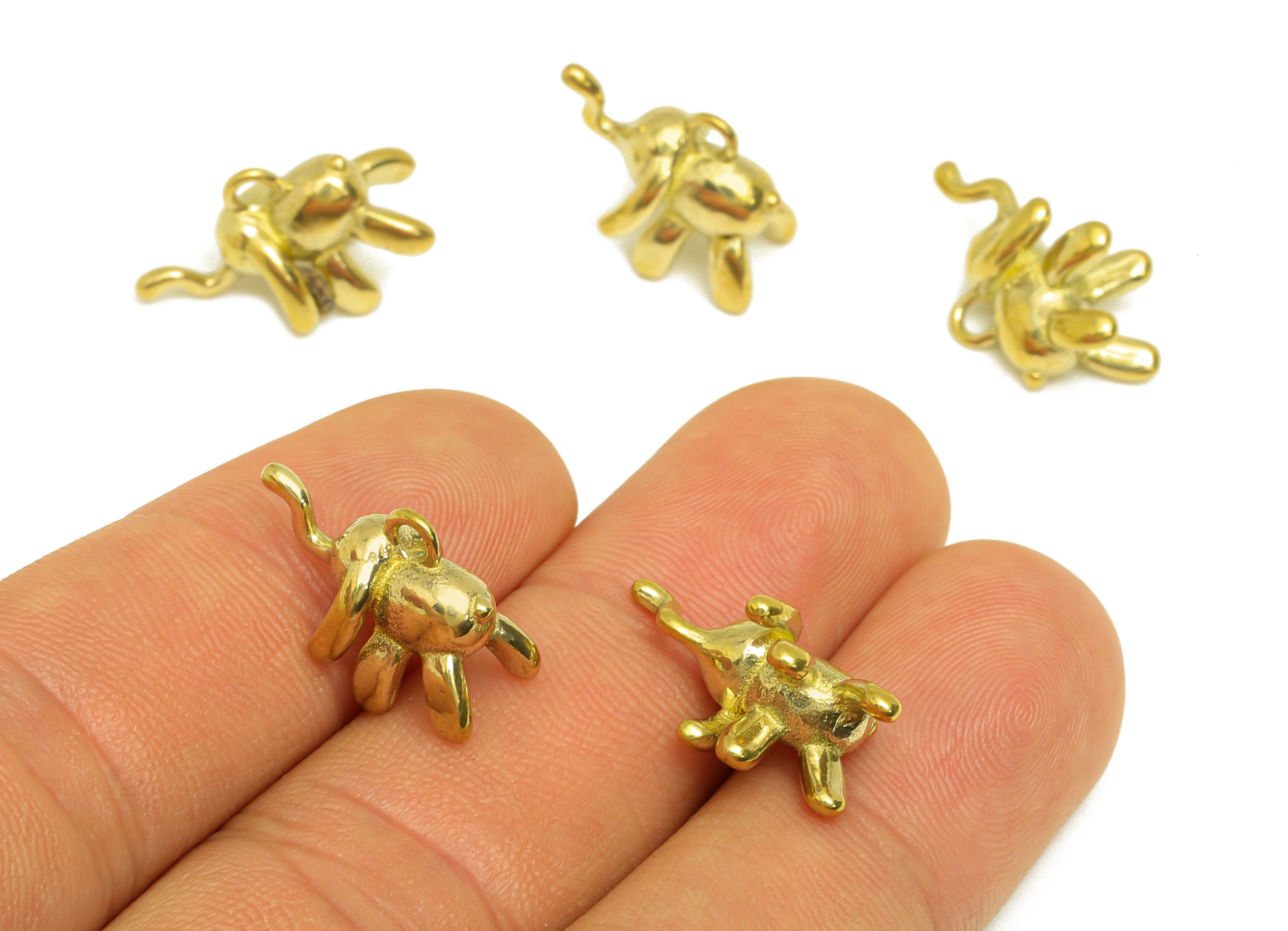 Brass Elephant Earring Charm - Raw Brass Vintage Looking Earring Charms - Brass Mini Figure Elephant Pendant - 16.3x12.85x9.73mm - PP10657 - DOMEDBAZAAR