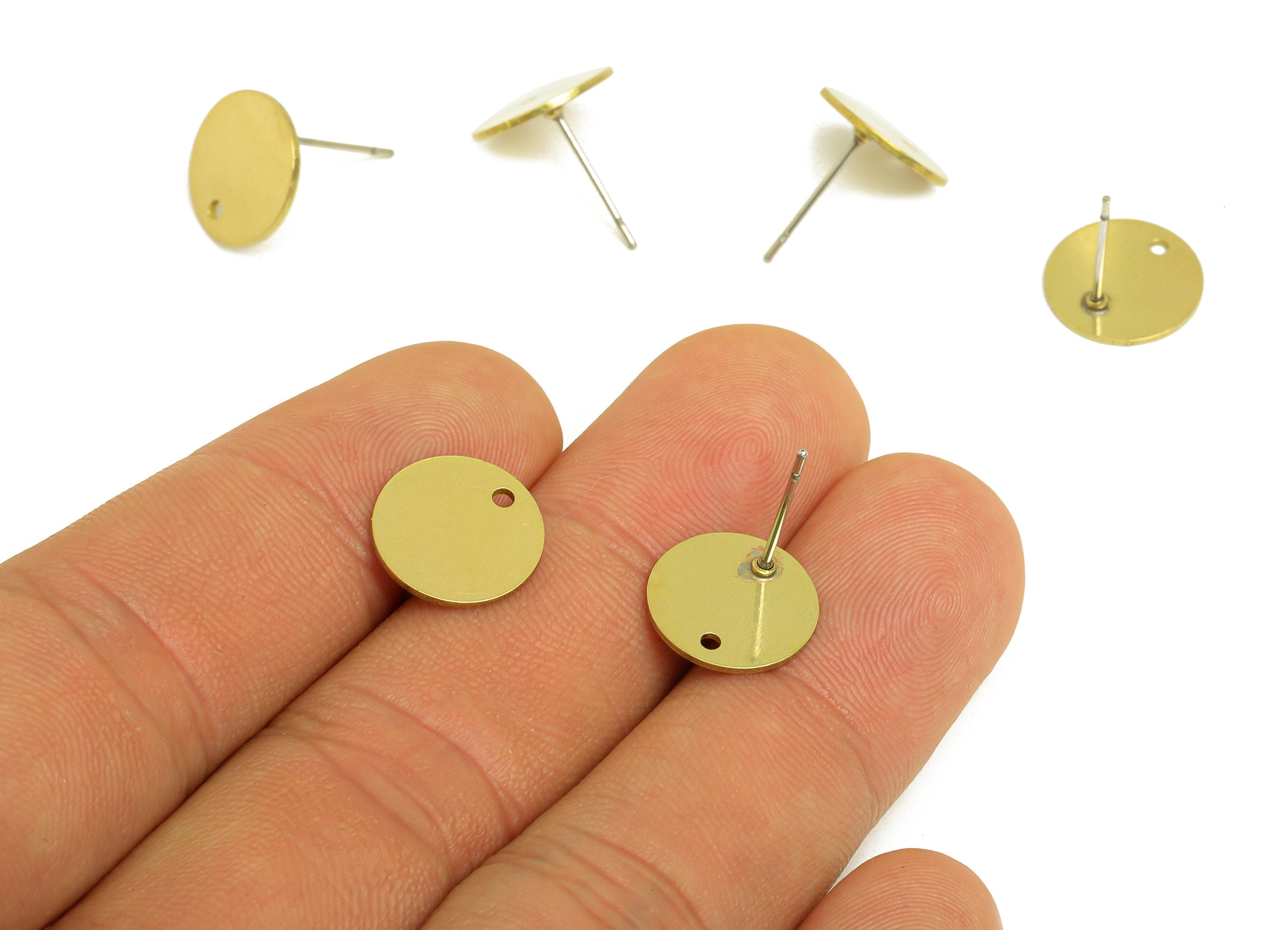 Brass Round Earring Stud - Raw Brass Circle Earring Post - Brass Geometry Earring Stud With Hole - Stainless Steel - 11.9x11.9x1mm - PP10748 - DOMEDBAZAAR