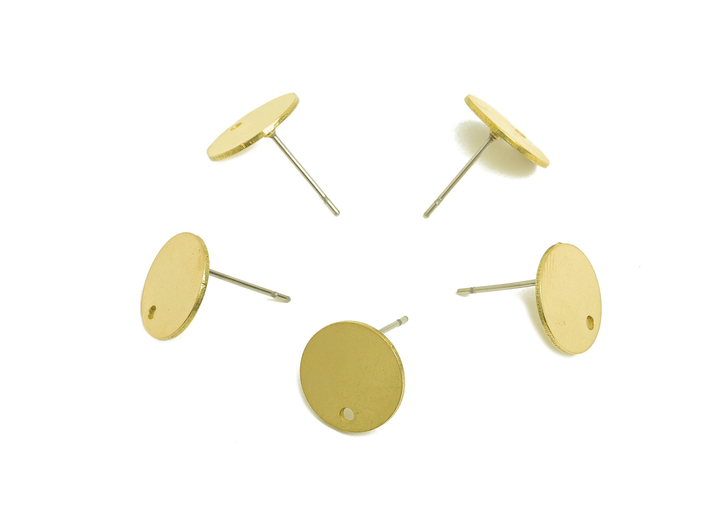 Brass Round Earring Stud - Raw Brass Circle Earring Post - Brass Geometry Earring Stud With Hole - Stainless Steel - 11.9x11.9x1mm - PP10748 - DOMEDBAZAAR
