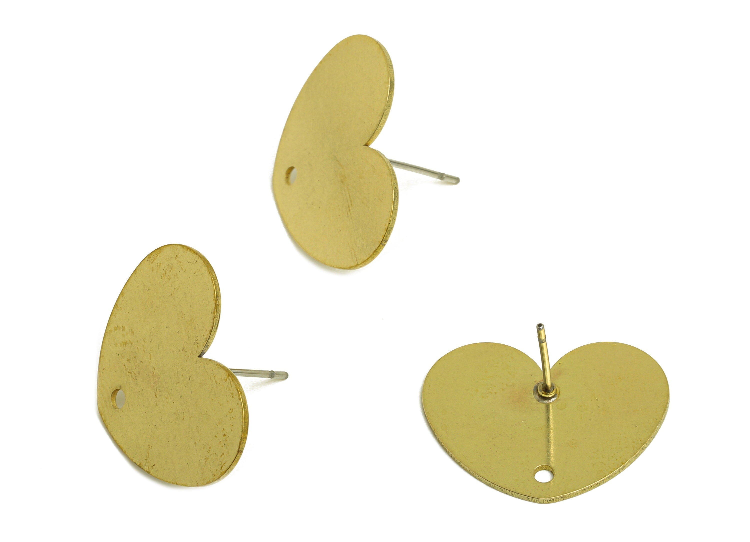 Brass Heart Earring Stud - Raw Brass Heart Earring Post With Hole - Laser Cut Earring Stud - 316 Stainless Steel Post - 21x16x0.7mm -PP10743 - DOMEDBAZAAR