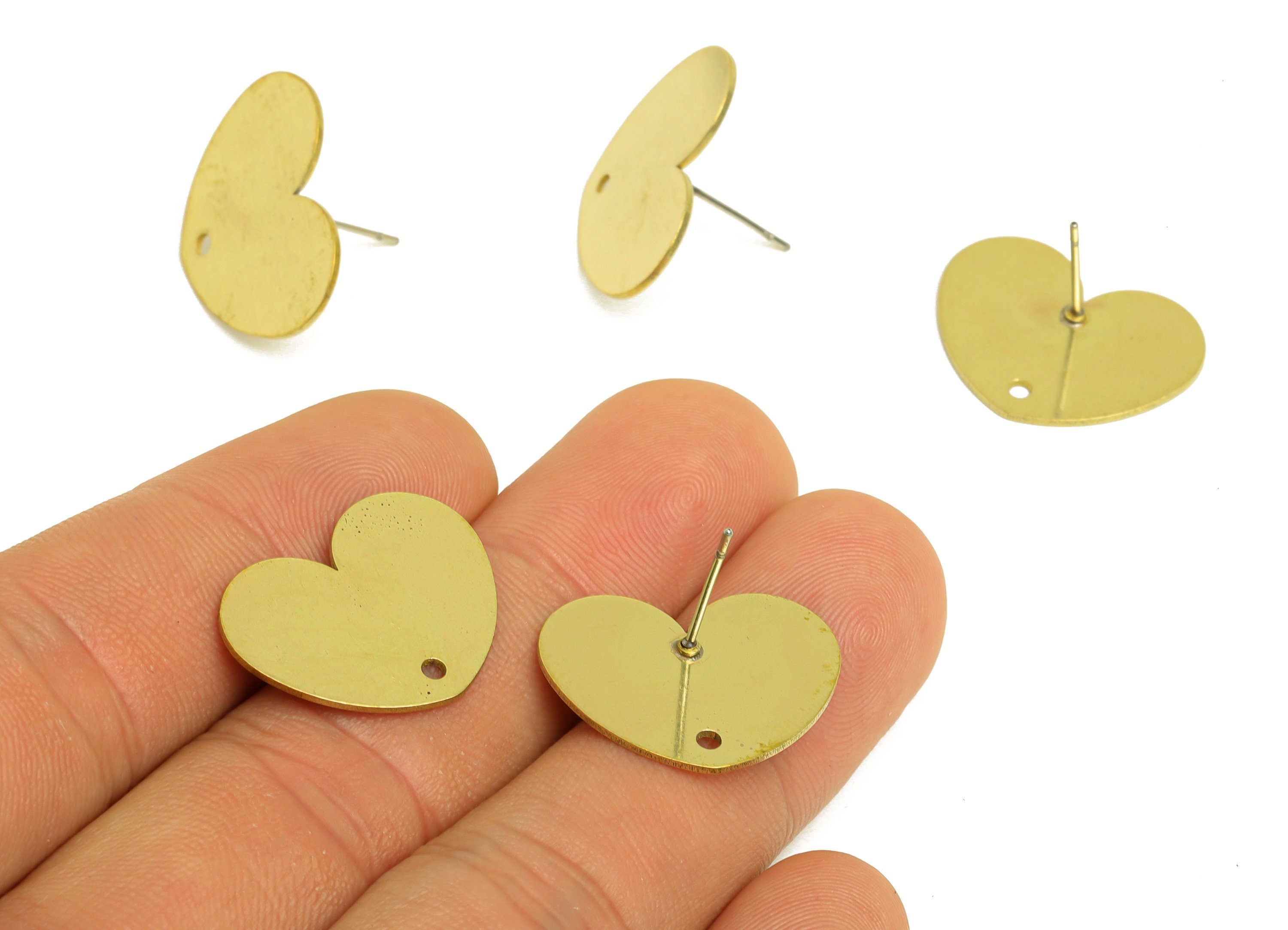 Brass Heart Earring Stud - Raw Brass Heart Earring Post With Hole - Laser Cut Earring Stud - 316 Stainless Steel Post - 21x16x0.7mm -PP10743 - DOMEDBAZAAR