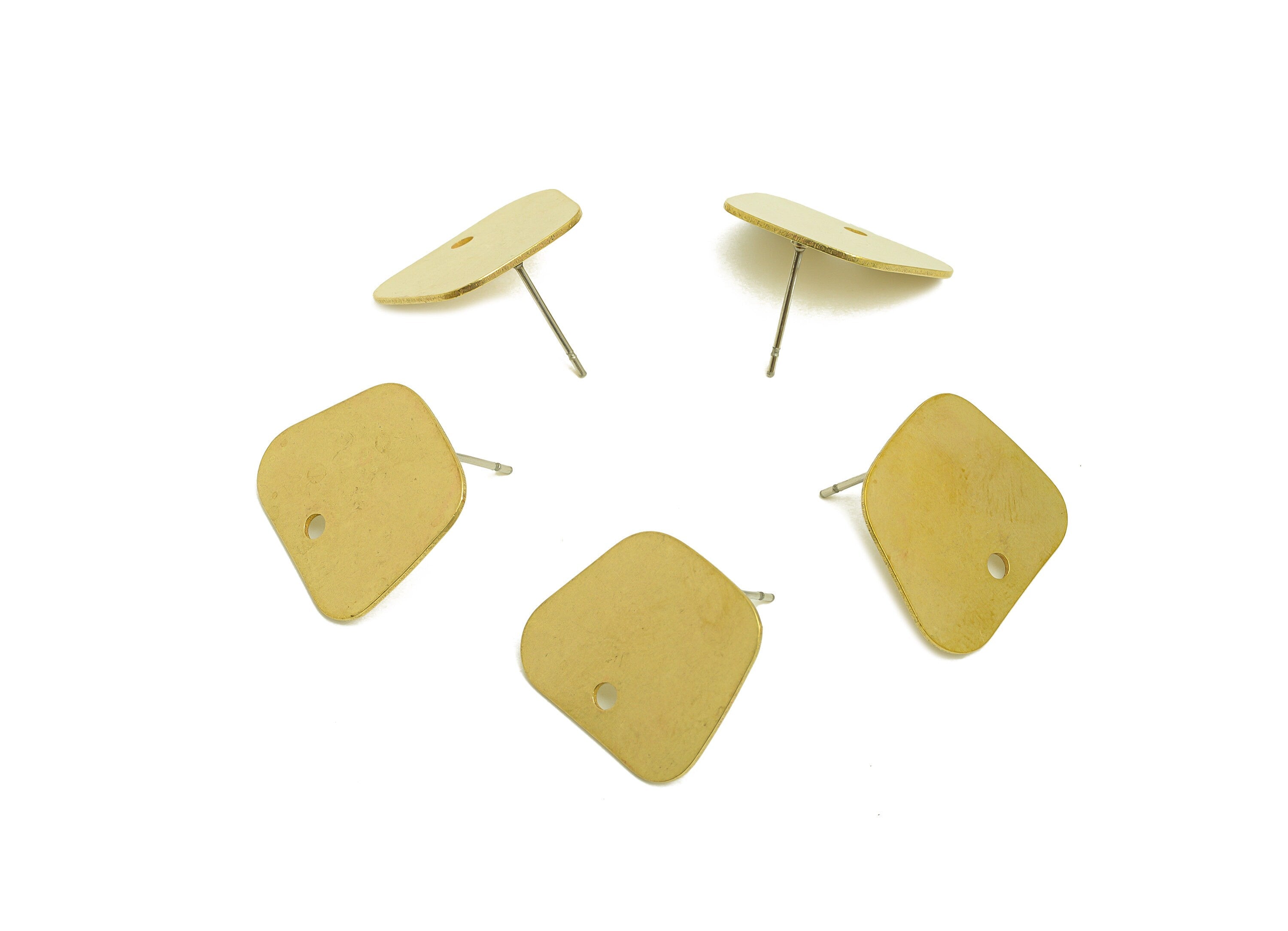 Brass Trapezoid Earring Stud - Raw Brass Earring Post With Hole - Laser Cut Earring Stud - 316 Stainless Steel Post - 19.2x17x0.7mm -PP10747 - DOMEDBAZAAR