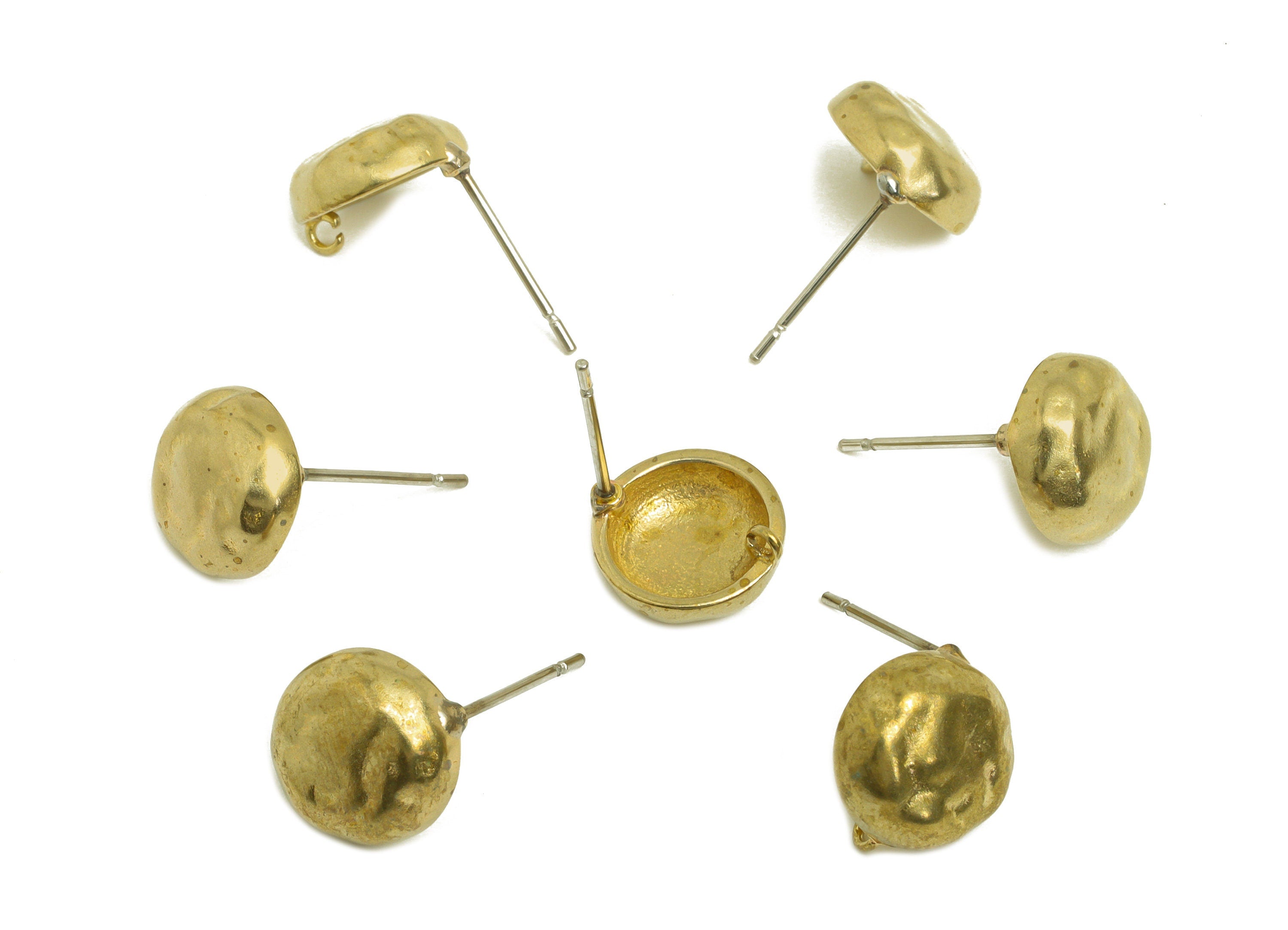 Brass Round Earring Stud - Raw Brass Earring Post With Loop - Hammered Earring Stud - 316 Stainless Steel Post - 11.24x10x3.24mm -PP10742 - DOMEDBAZAAR