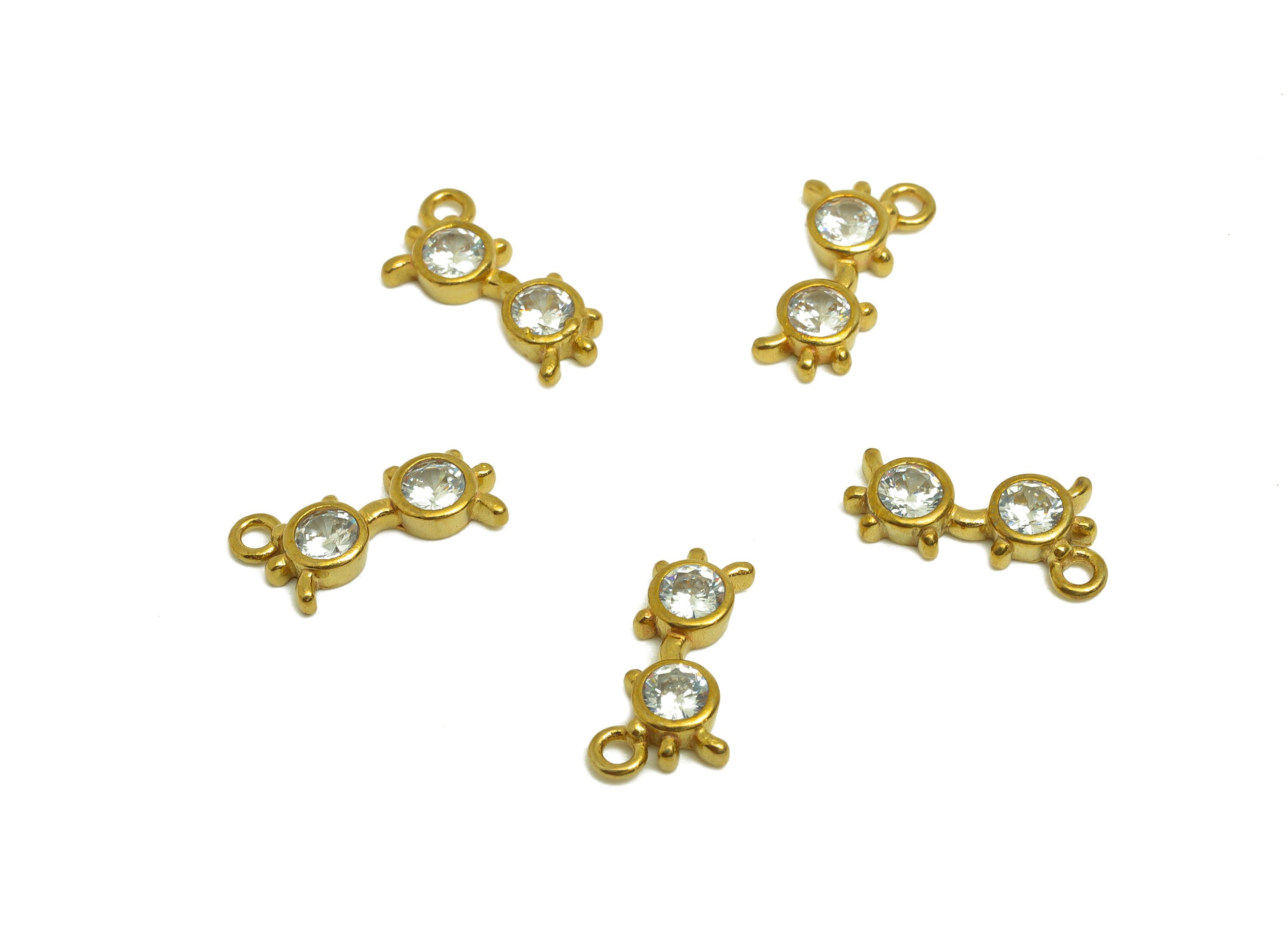 Brass CZ Crab Earring Charm - Raw Brass Zircon Glasses Earring Charm - Mini Round Earring Charm - For Pendant - 12.43x6.14x2.36mm -PP10706 - DOMEDBAZAAR