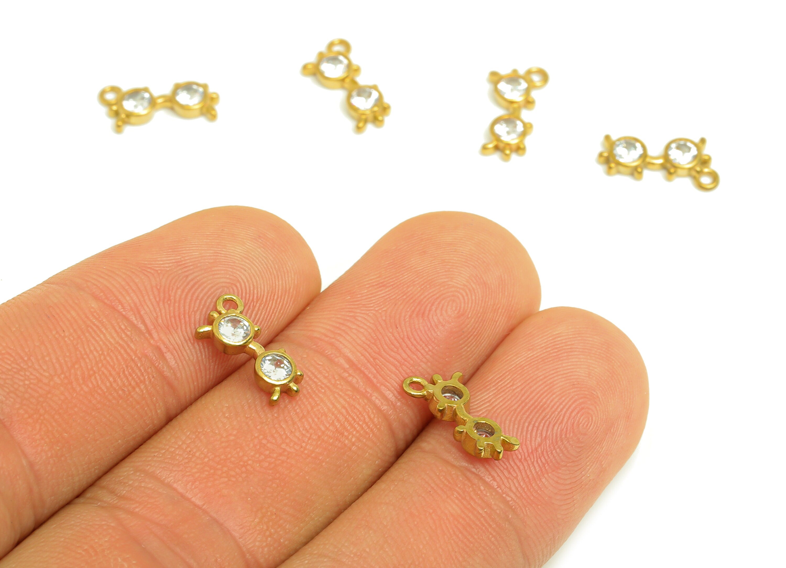 Brass CZ Crab Earring Charm - Raw Brass Zircon Glasses Earring Charm - Mini Round Earring Charm - For Pendant - 12.43x6.14x2.36mm -PP10706 - DOMEDBAZAAR