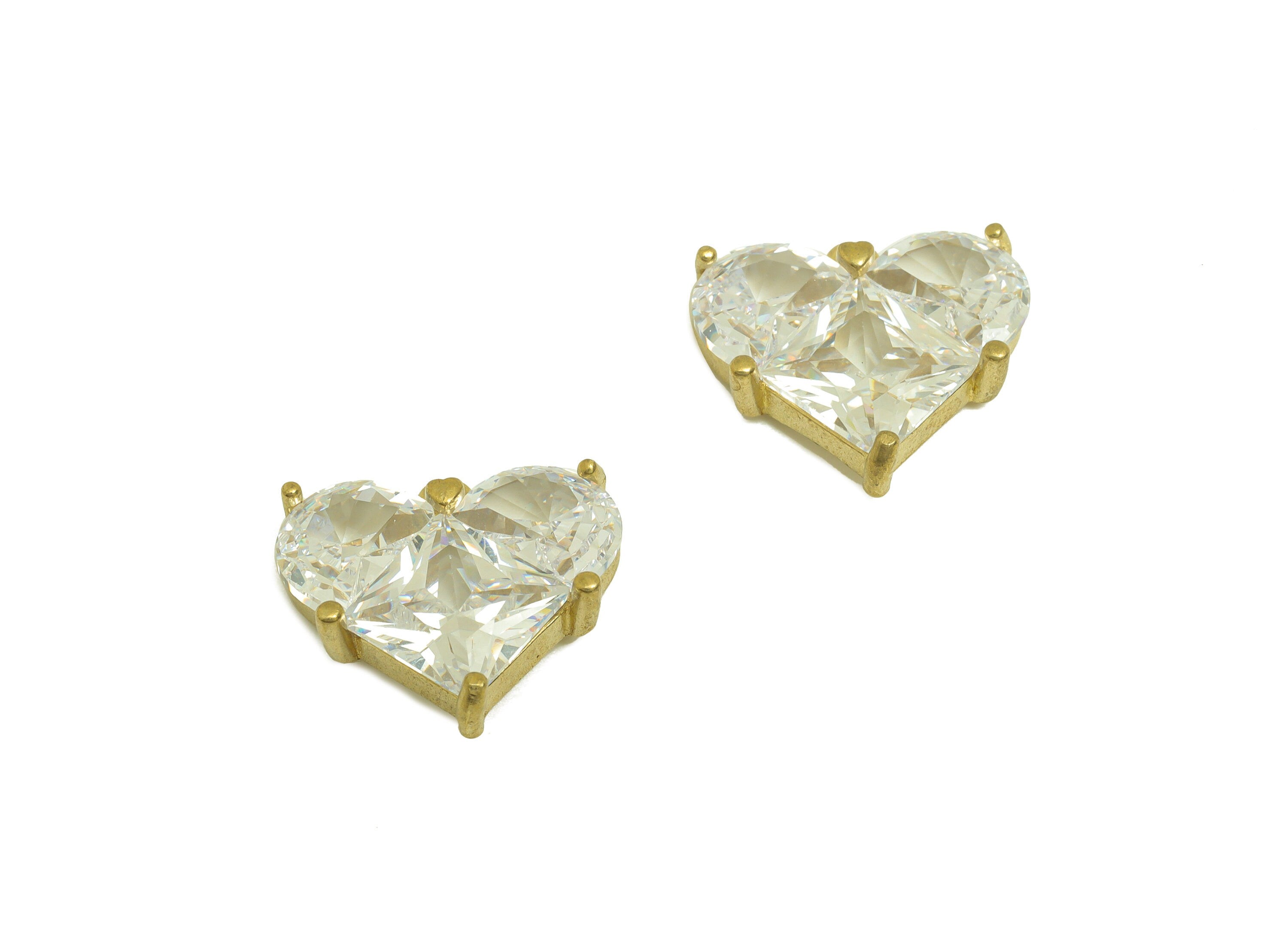 Brass CZ Heart Earring Charm - Raw Brass Zircon Domed Earring Charm - Brass Square Earring Charm - For Pendant - 16.8x15.77x4.8mm - PP10699 - DOMEDBAZAAR