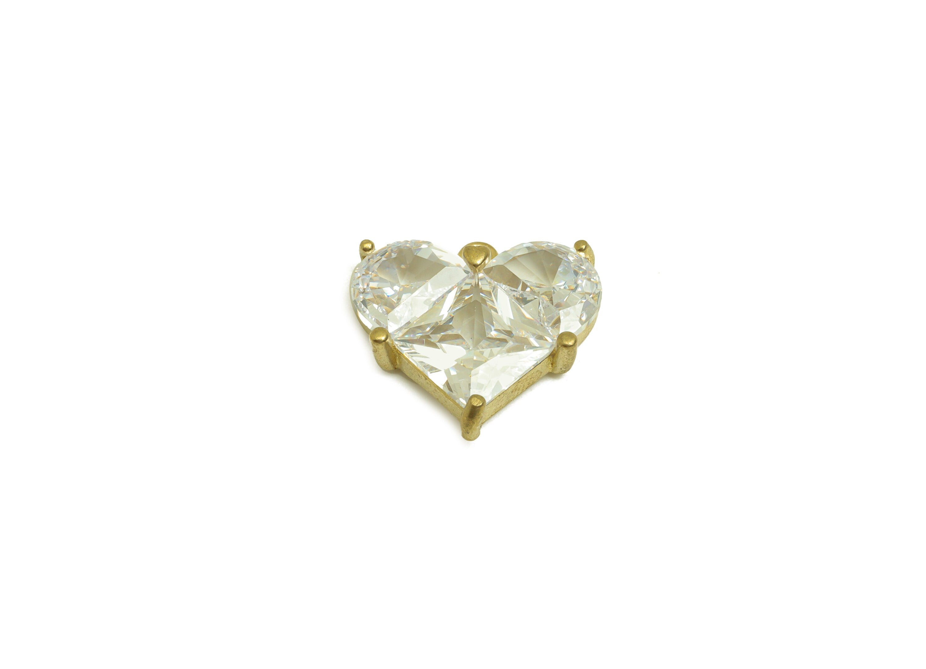 Brass CZ Heart Earring Charm - Raw Brass Zircon Domed Earring Charm - Brass Square Earring Charm - For Pendant - 16.8x15.77x4.8mm - PP10699 - DOMEDBAZAAR