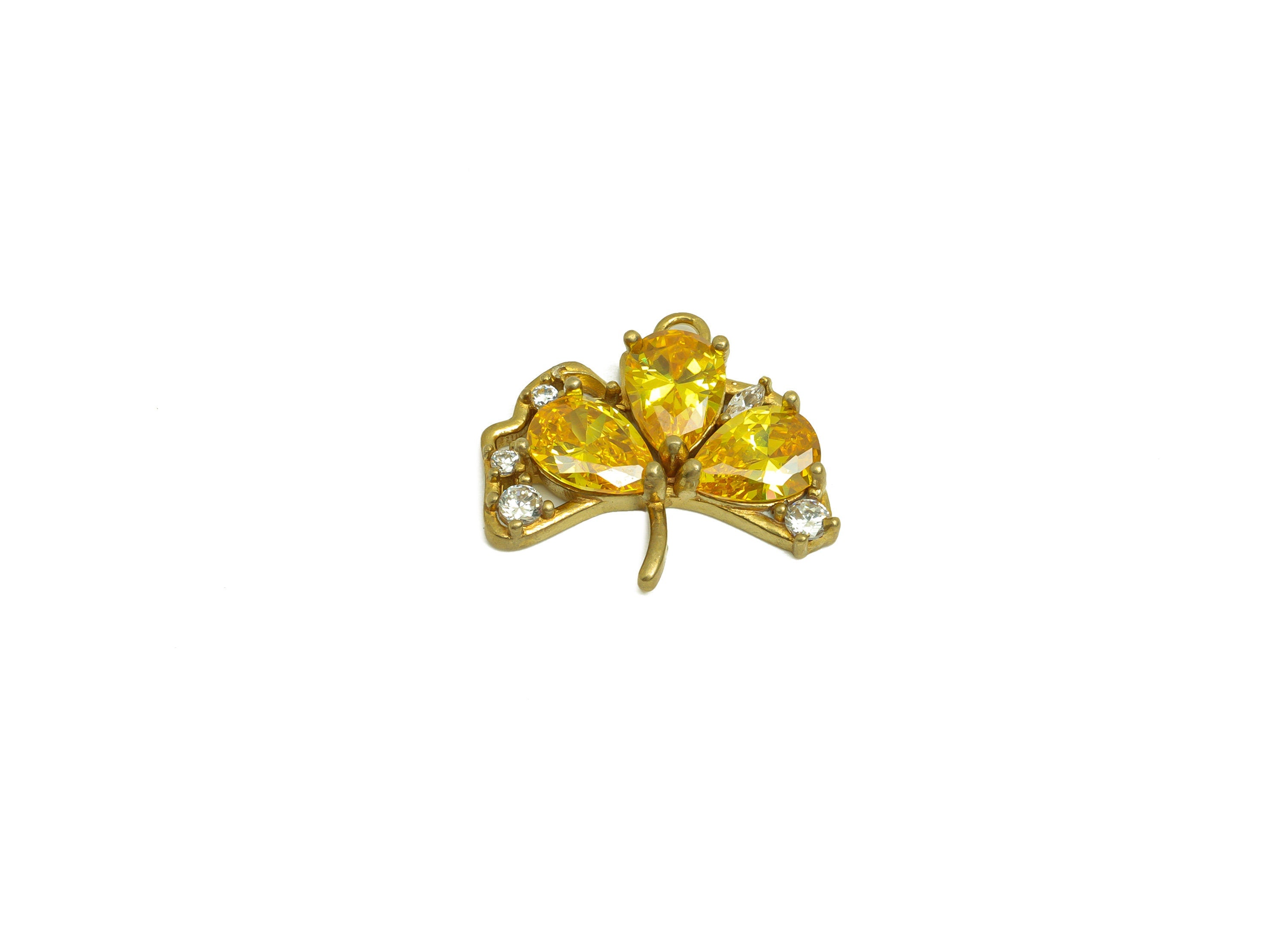 Brass CZ Ginkgo Earring Charm - Raw Brass Zircon Yellow Drop Earring Charm - Brass Leaf Earring Charm - For Pendant - 17.7x16x3mm - PP10698 - DOMEDBAZAAR