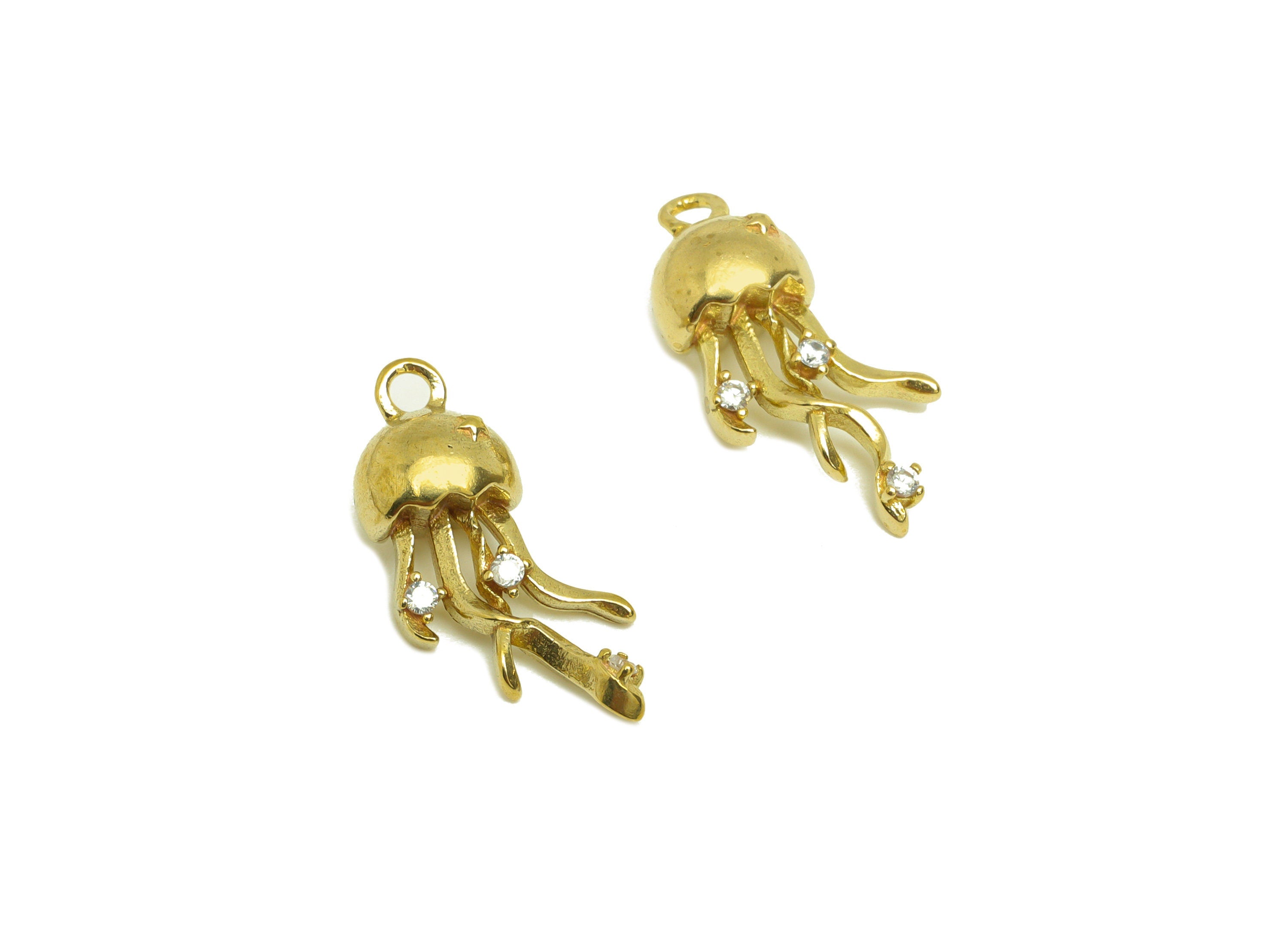 Brass CZ Jellyfish Earring Charm - Raw Brass Zircon Marine Life Earring Charm - Animal Zircon Charm - Zircon Charm - 17.45x7.7x5mm - PP10728 - DOMEDBAZAAR