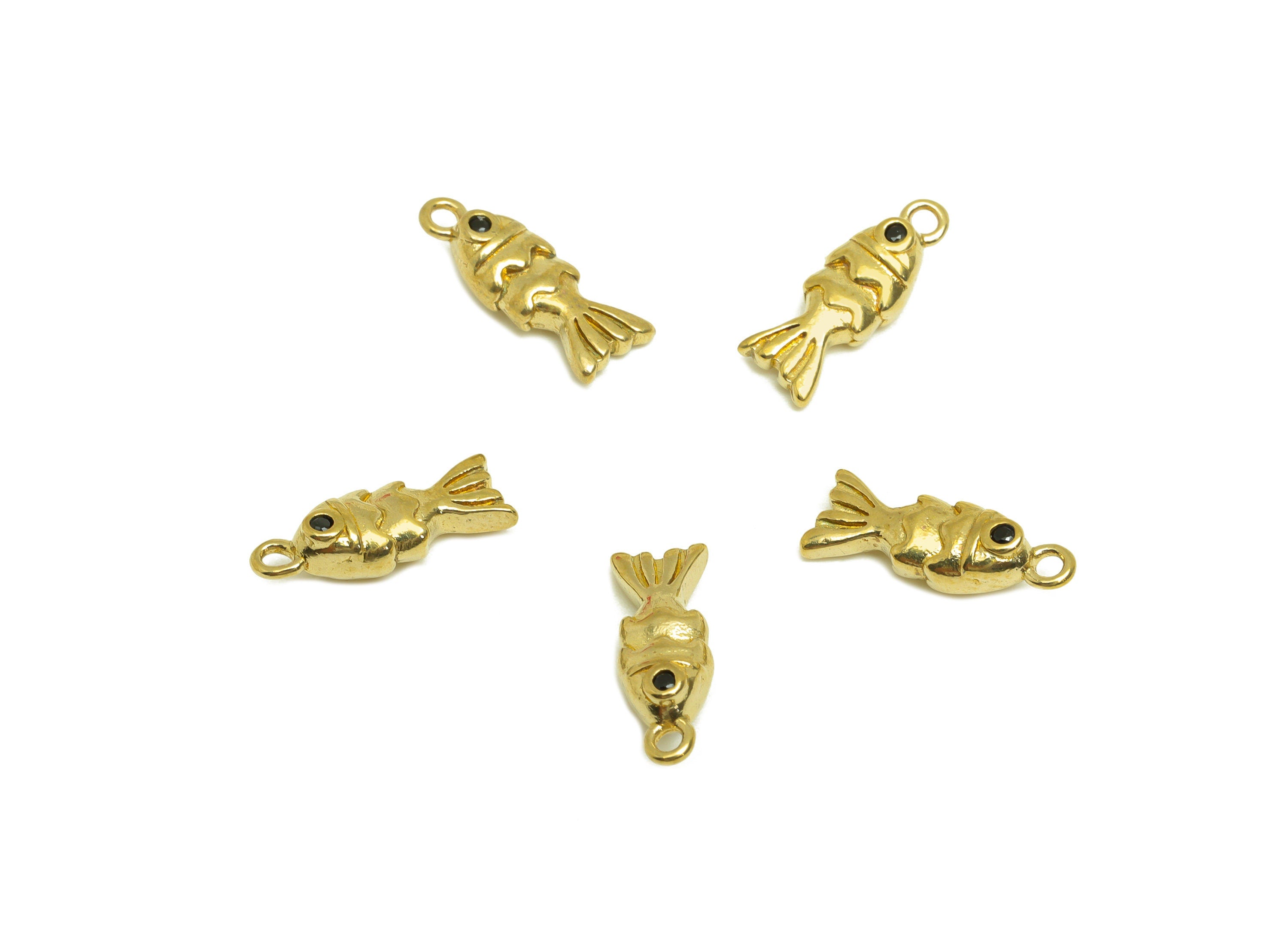 Brass CZ Fish Earring Charm - Raw Brass Zircon Marine Life Earring Charm - Animal Zircon Charm - Zircon Charm - 13.47x5.3x3mm - PP10741 - DOMEDBAZAAR