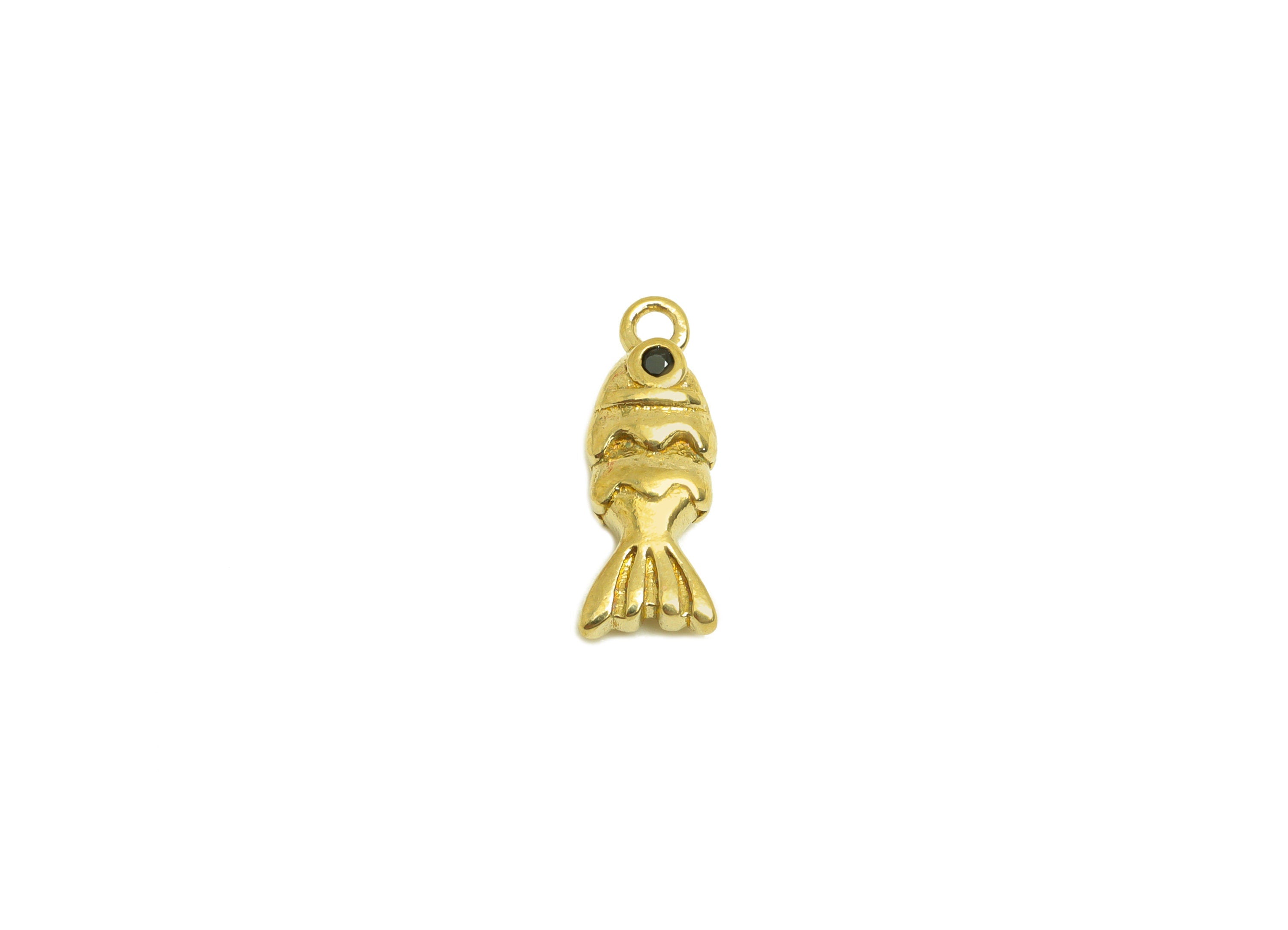 Brass CZ Fish Earring Charm - Raw Brass Zircon Marine Life Earring Charm - Animal Zircon Charm - Zircon Charm - 13.47x5.3x3mm - PP10741 - DOMEDBAZAAR