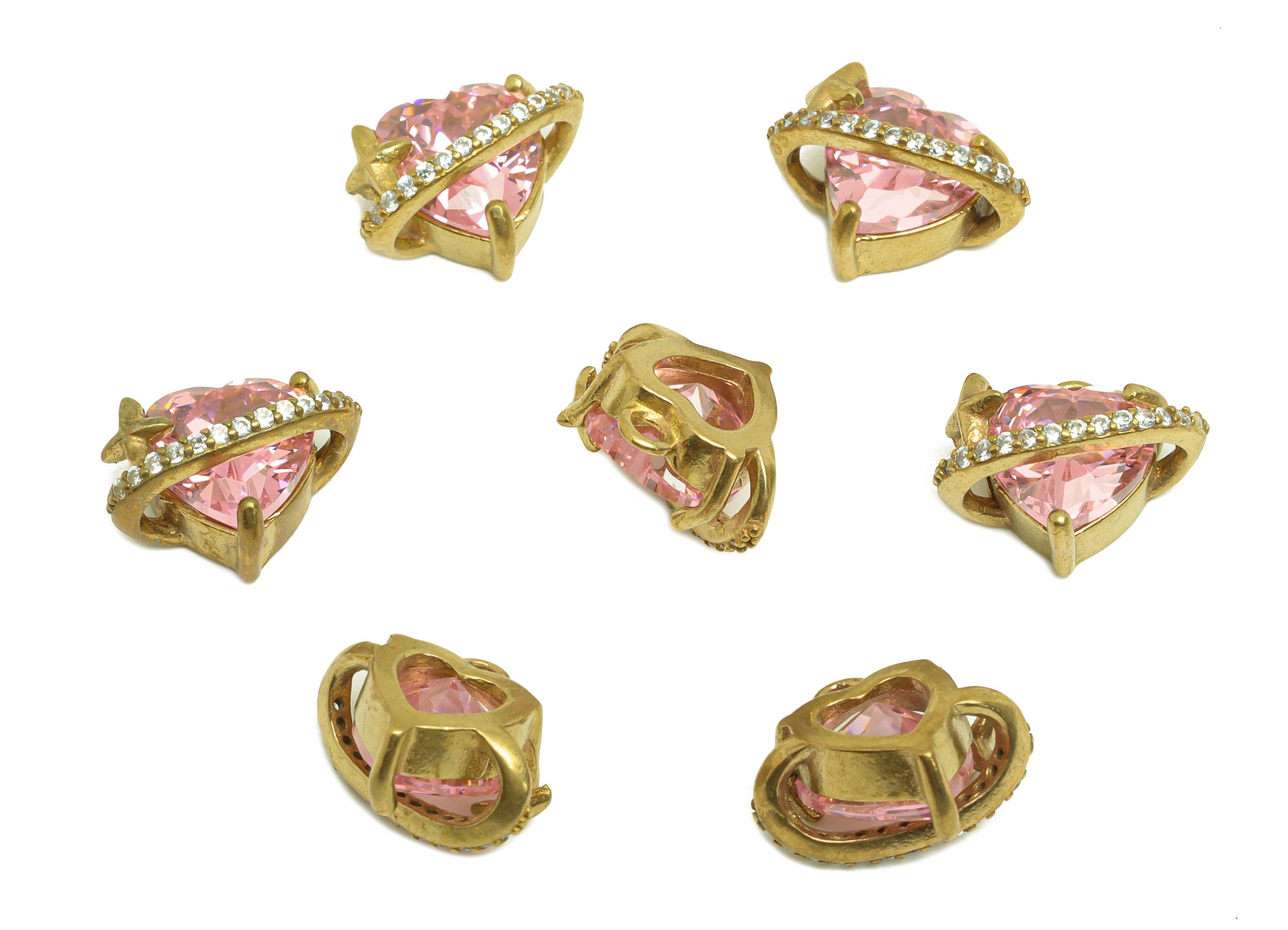 Brass CZ Heart Earring Charm - Raw Brass Cubic Zircon Heart Earring Charm - Brass Zircon Star Earring Charm - 12.78x11x7.16mm - PP10701 - DOMEDBAZAAR