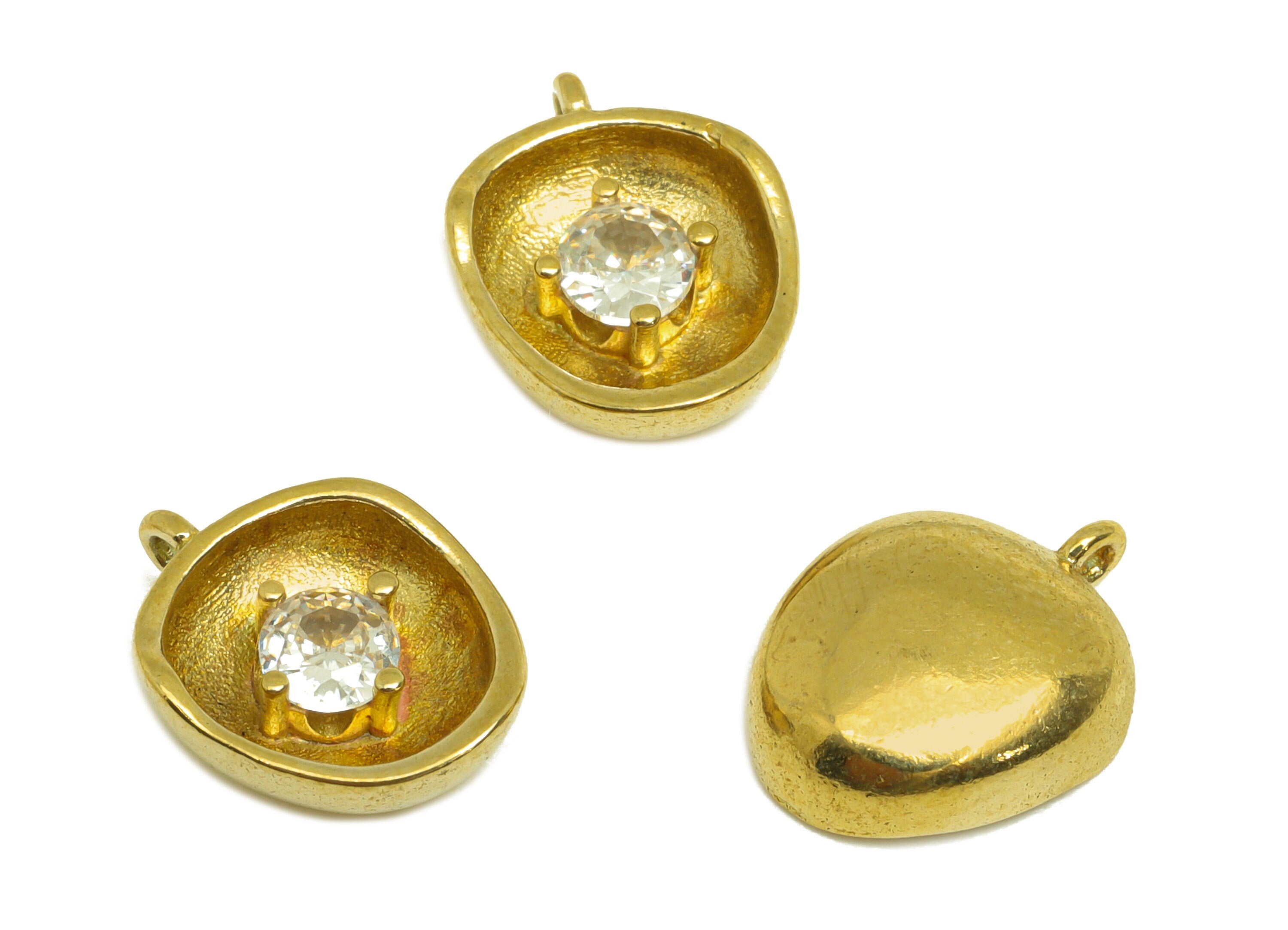 Brass CZ Geometry Earring Charm - Raw Brass Cubic Zircon Earring Charm - Brass Half Ball Earring Charm - 13x10x3.92mm - PP10732 - DOMEDBAZAAR