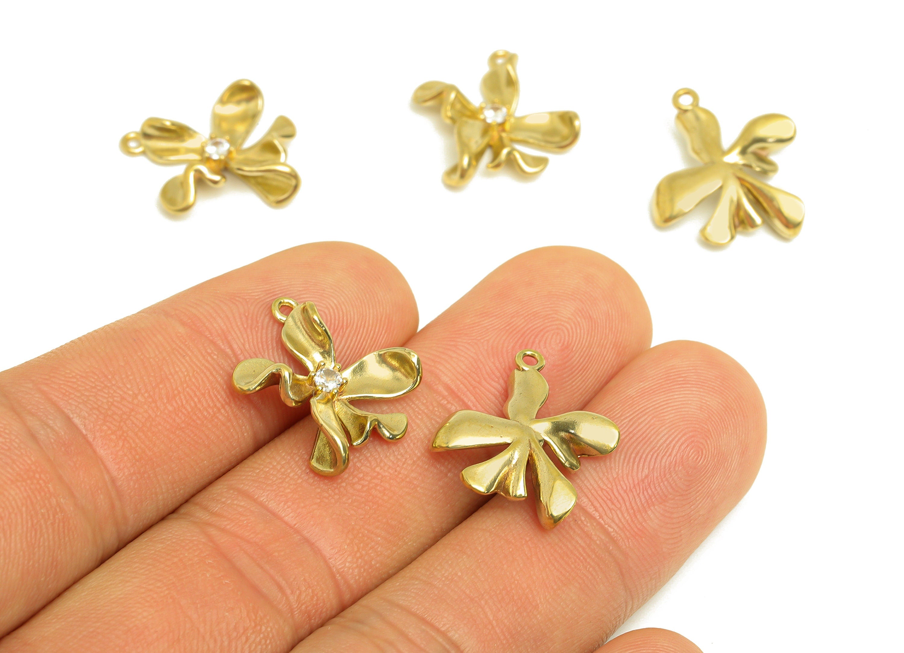 Brass CZ Flower Earring Charm - Raw Brass Cubic Zircon Wavy Daisy Charm - Brass Botanical Earring Charm - 19.8x15x4.7mm - PP10724 - DOMEDBAZAAR