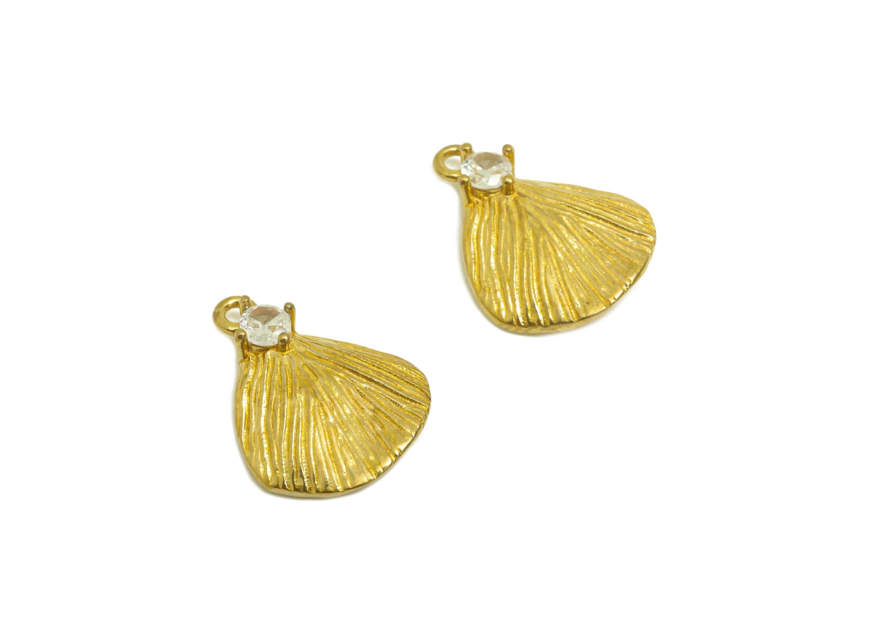 Brass CZ Leaf Earring Charm - Raw Brass Cubic Zircon Lotus Leaf Charm - Brass Bent Lotus Leaf Earring Charm - 11.75x15.5x3.72mm - PP10737 - DOMEDBAZAAR