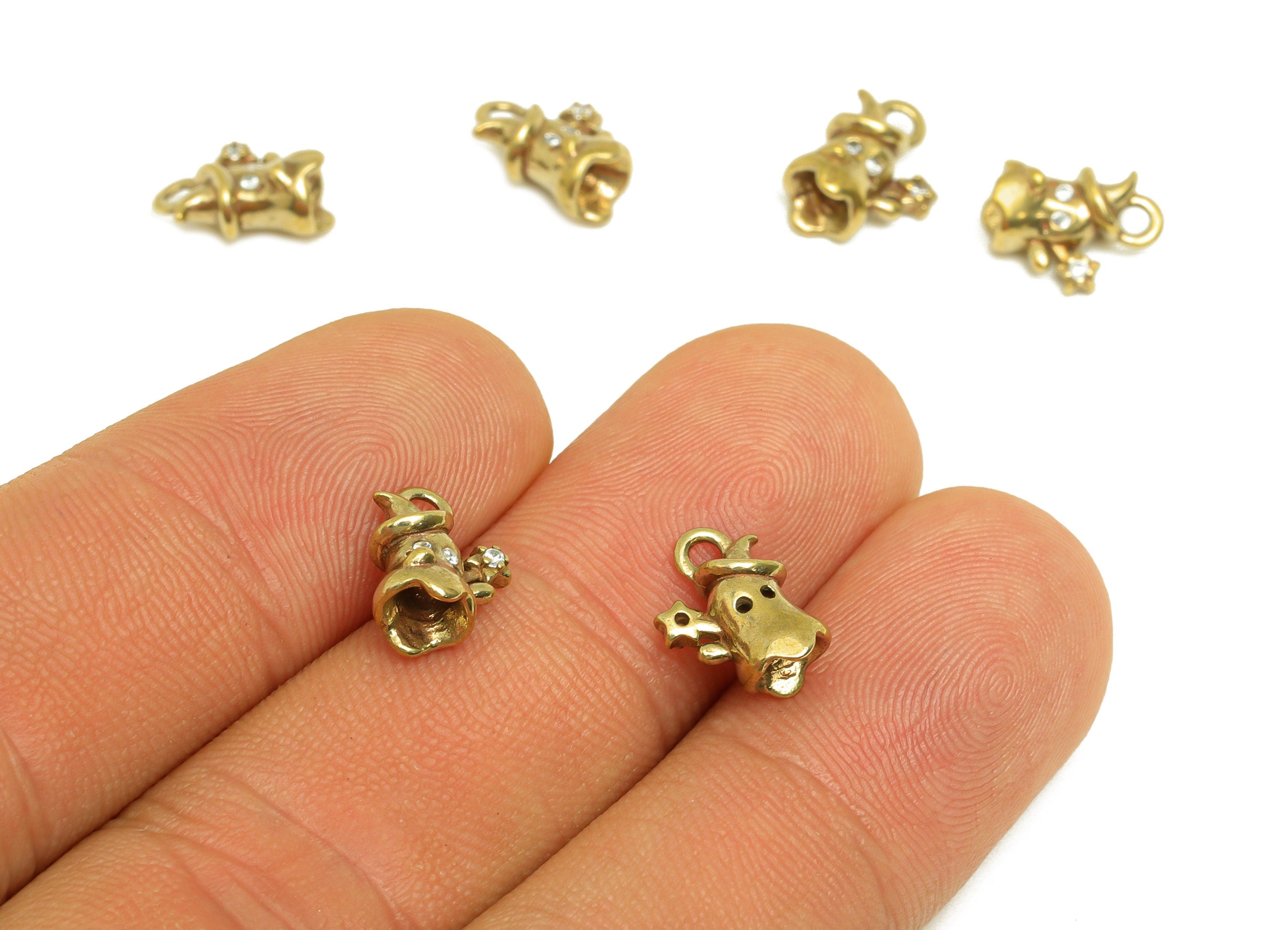 Brass CZ Ghost Earring Charm - Raw Brass Cubic Zircon Mini Ghost Charm - Brass Mini Star Zircon Earring Charm - 10.4x8.22x5.18mm - PP10731 - DOMEDBAZAAR