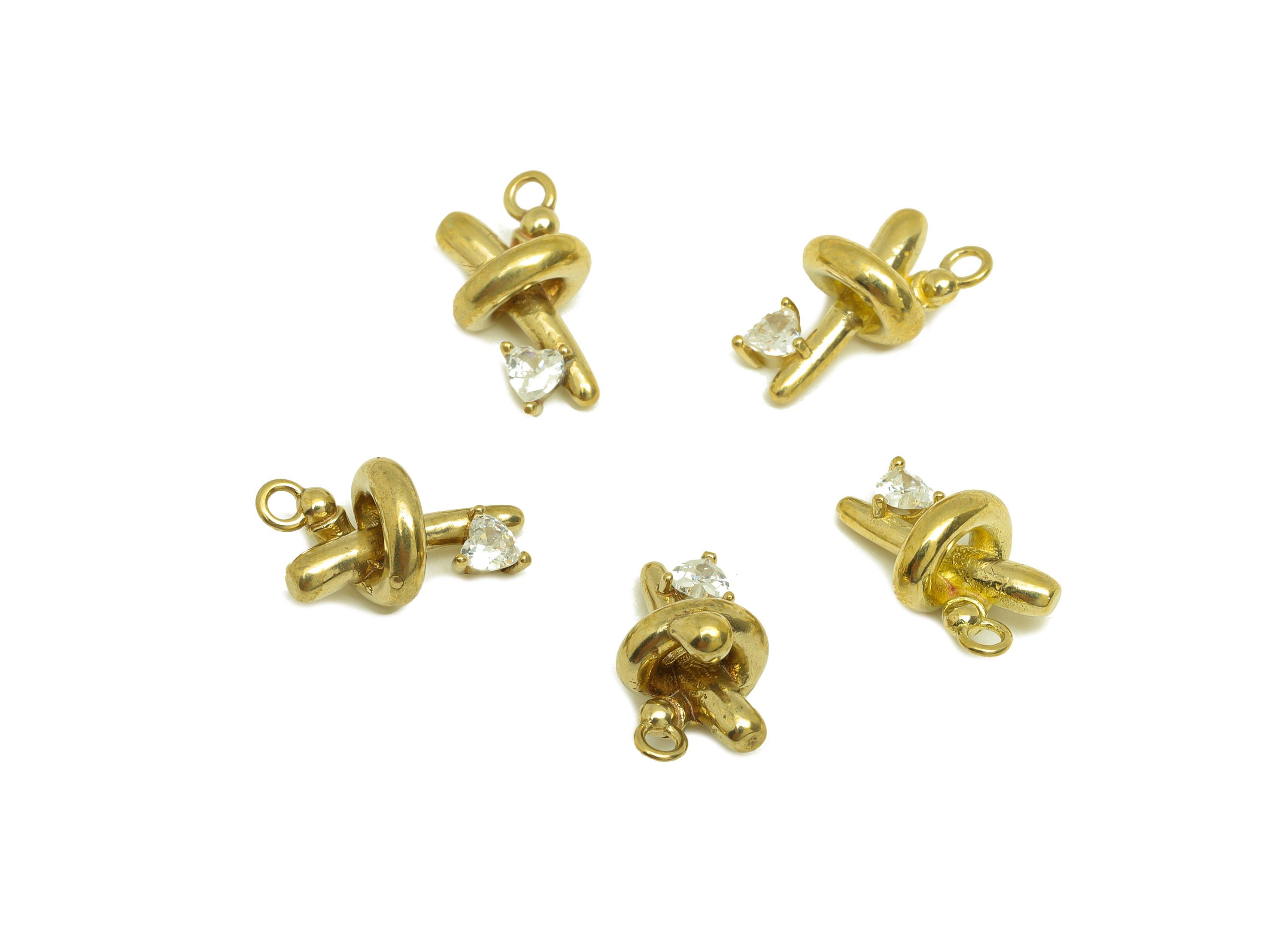 Brass CZ Stick Earring Charm - Raw Brass Cubic Zircon Twine Wire Charm - Brass Spiral Wire Stick Zircon Earring Charm - 12x7x6mm - PP10738 - DOMEDBAZAAR