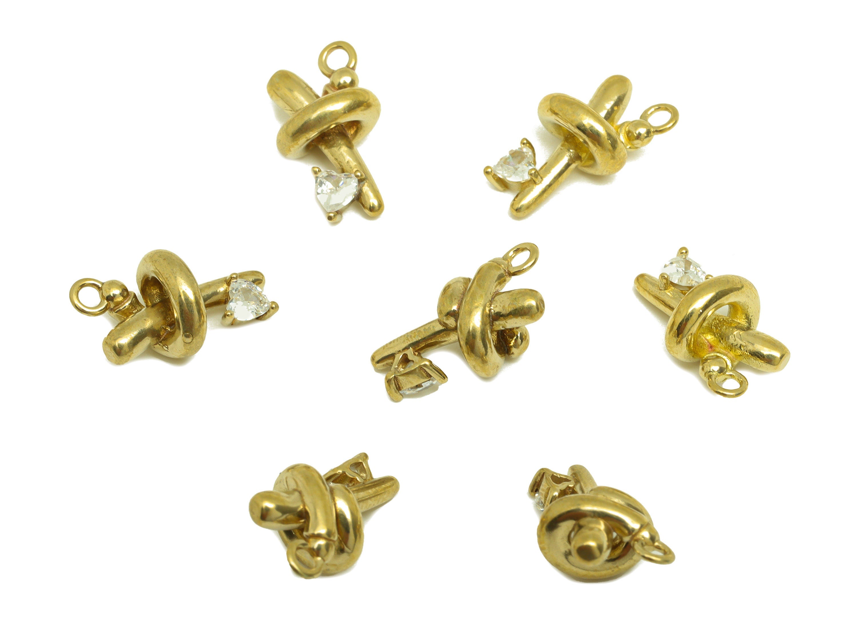 Brass CZ Stick Earring Charm - Raw Brass Cubic Zircon Twine Wire Charm - Brass Spiral Wire Stick Zircon Earring Charm - 12x7x6mm - PP10738 - DOMEDBAZAAR