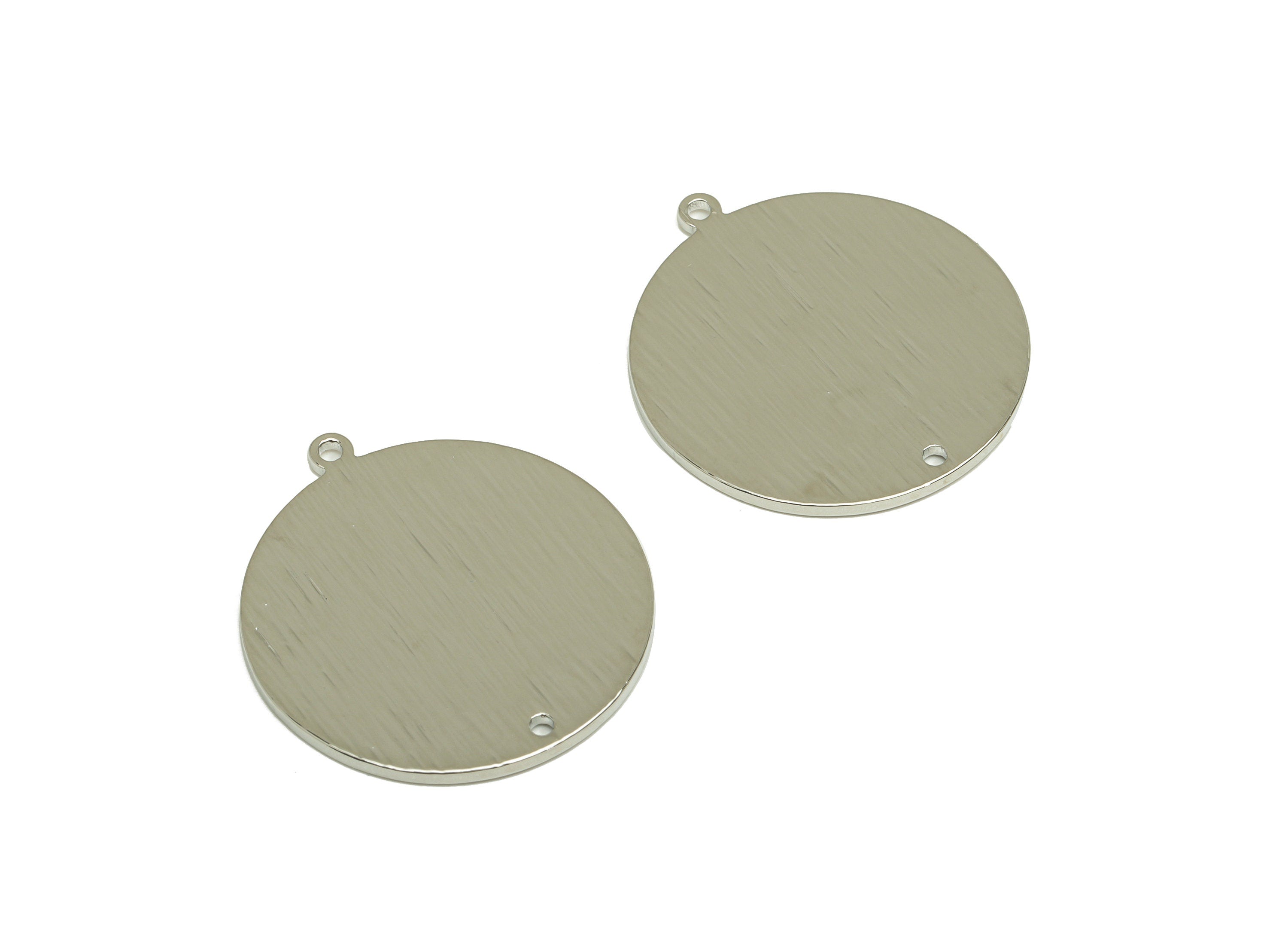 Brass Round Earring Connector - Brass Silver Circle Pendant - Textured Earring Charm - Standard Silver Tone Plating - 27x25x1mm - PP10446S - DOMEDBAZAAR