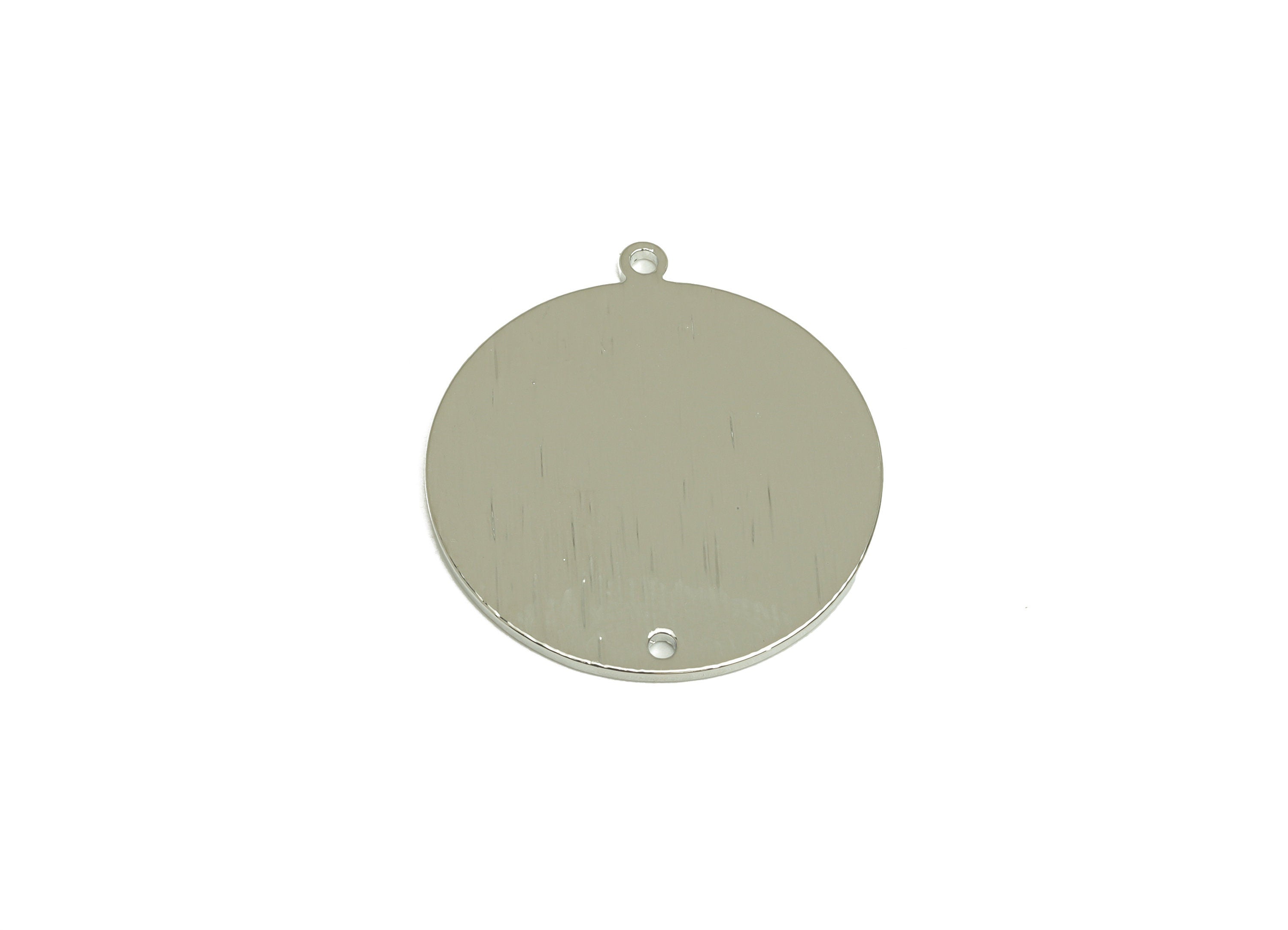 Brass Round Earring Connector - Brass Silver Circle Pendant - Textured Earring Charm - Standard Silver Tone Plating - 27x25x1mm - PP10446S - DOMEDBAZAAR