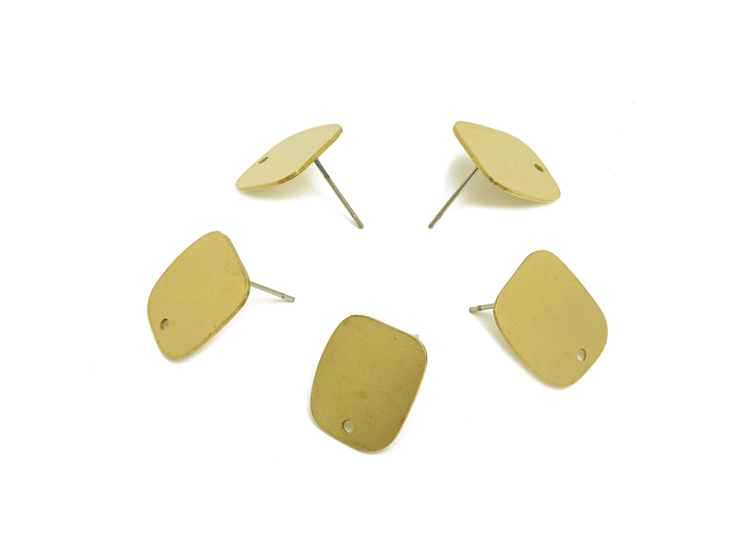 Brass Geometry Earring Post - Raw Brass Oval Rectangle Earring Post - Brass Geometry Earring Post With Hole - Laser Cut - 16x13x1mm -PP10744 - DOMEDBAZAAR