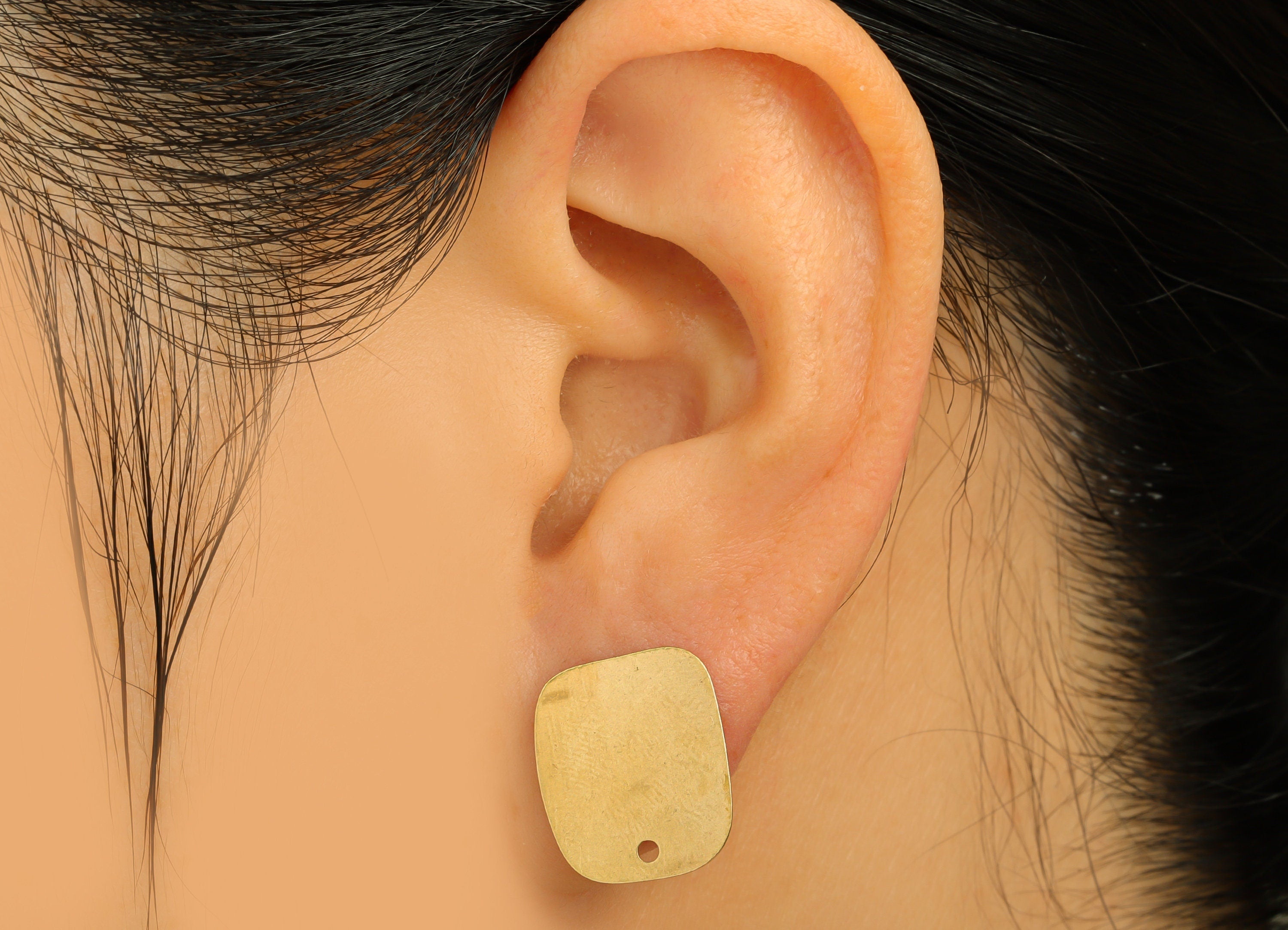 Brass Geometry Earring Post - Raw Brass Oval Rectangle Earring Post - Brass Geometry Earring Post With Hole - Laser Cut - 16x13x1mm -PP10744 - DOMEDBAZAAR