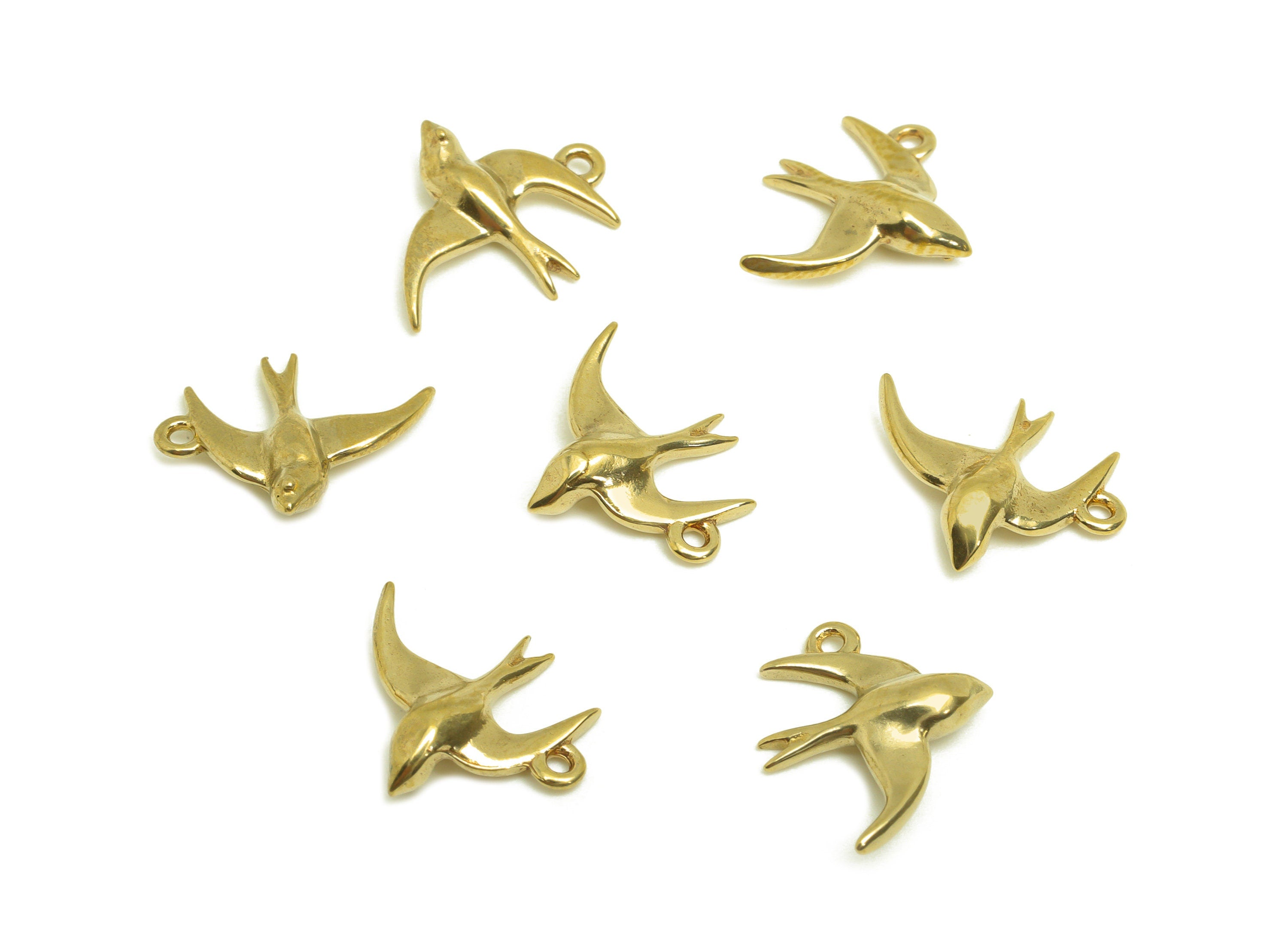 Brass Swallow Earring Charm - Raw Brass Animal Earring Charm - Brass Figure Swallow Earring Charm - For Necklace - 14.6x12x3.4mm - PP10721 - DOMEDBAZAAR