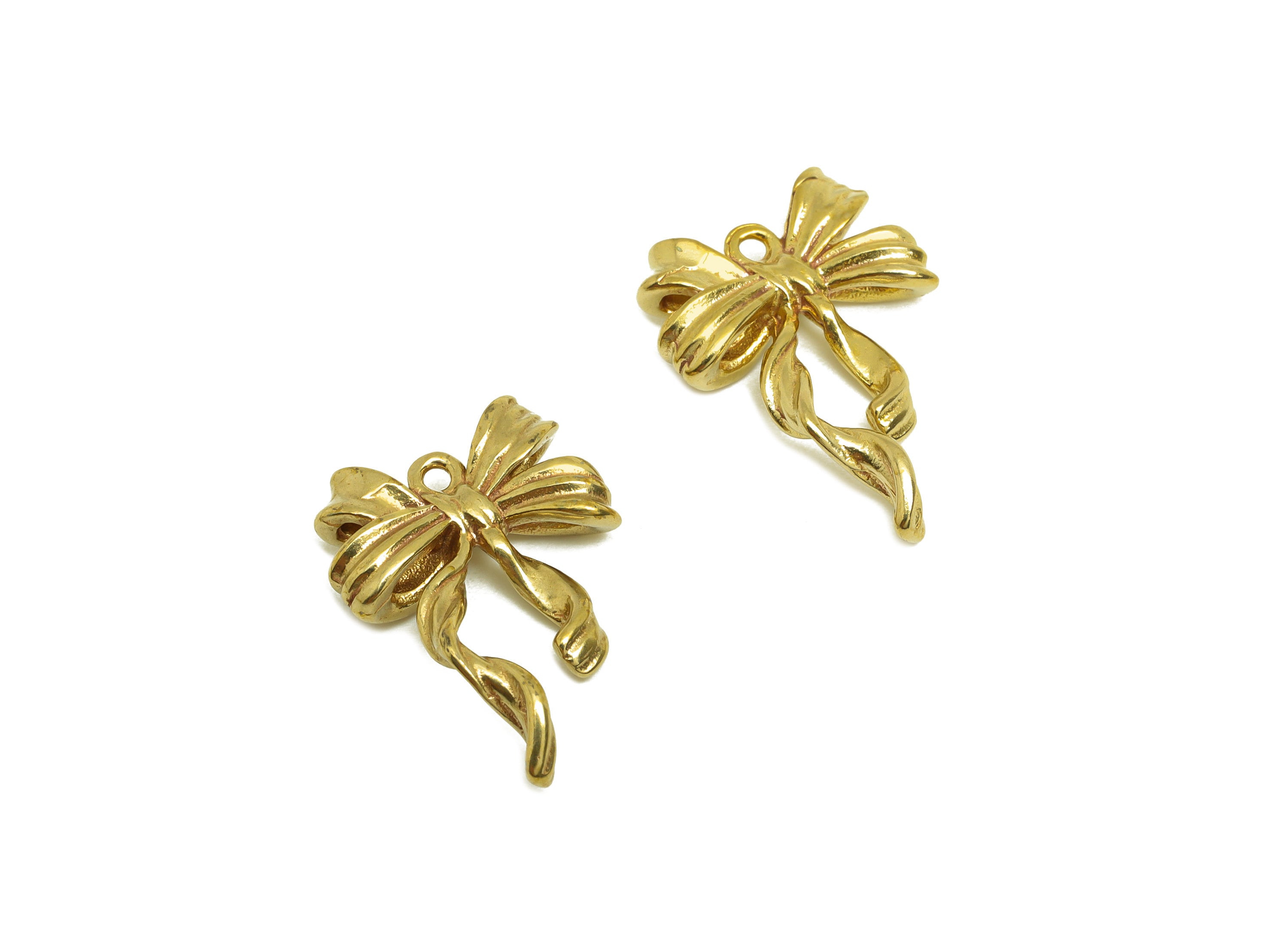 Brass Bow Earring Charm - Raw Brass Textured Butterfly Bow Earring Charm - Brass Butterfly Bow Pendant - For Necklace - 19x13x3mm - PP10708 - DOMEDBAZAAR