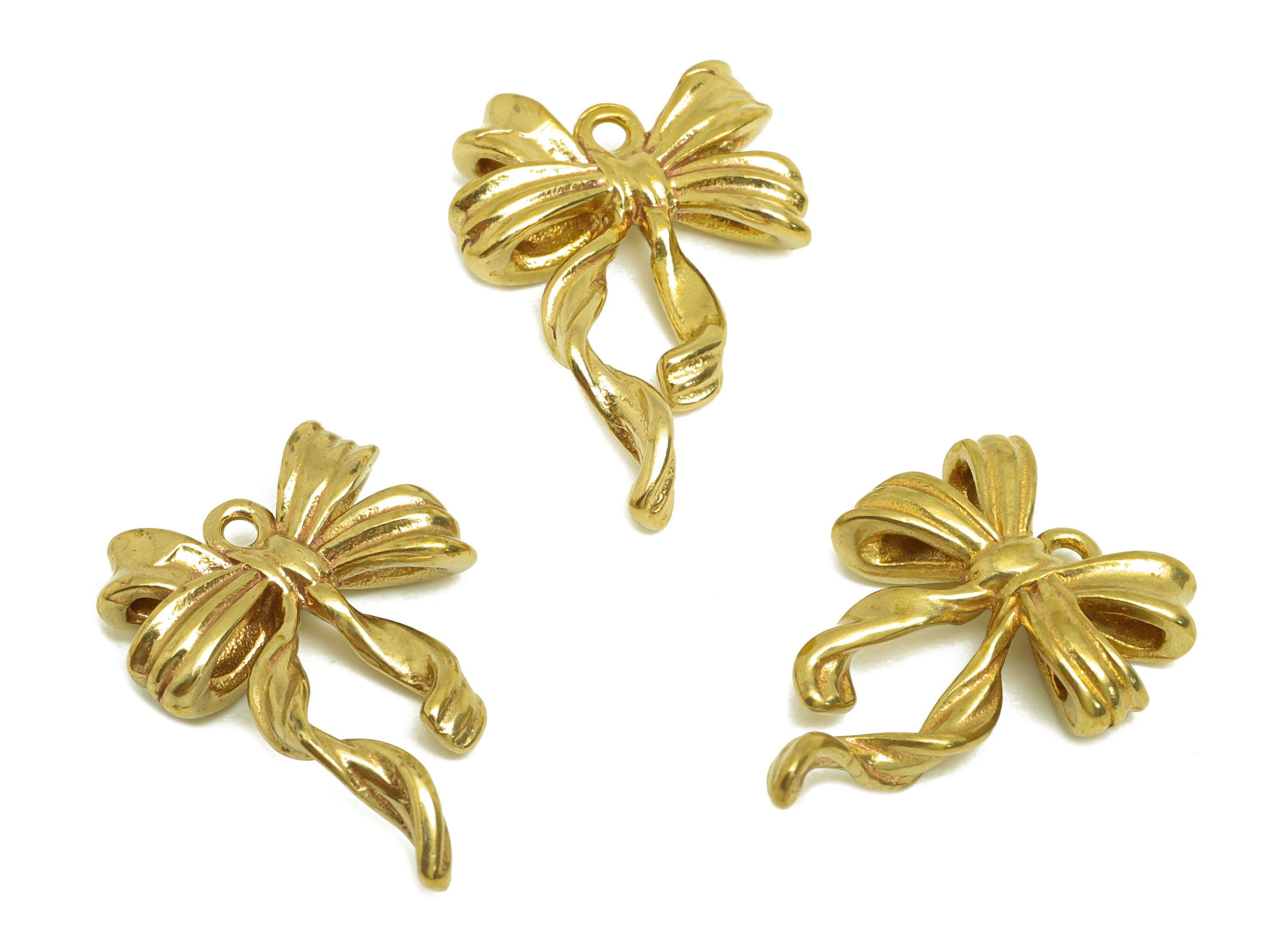 Brass Bow Earring Charm - Raw Brass Textured Butterfly Bow Earring Charm - Brass Butterfly Bow Pendant - For Necklace - 19x13x3mm - PP10708 - DOMEDBAZAAR