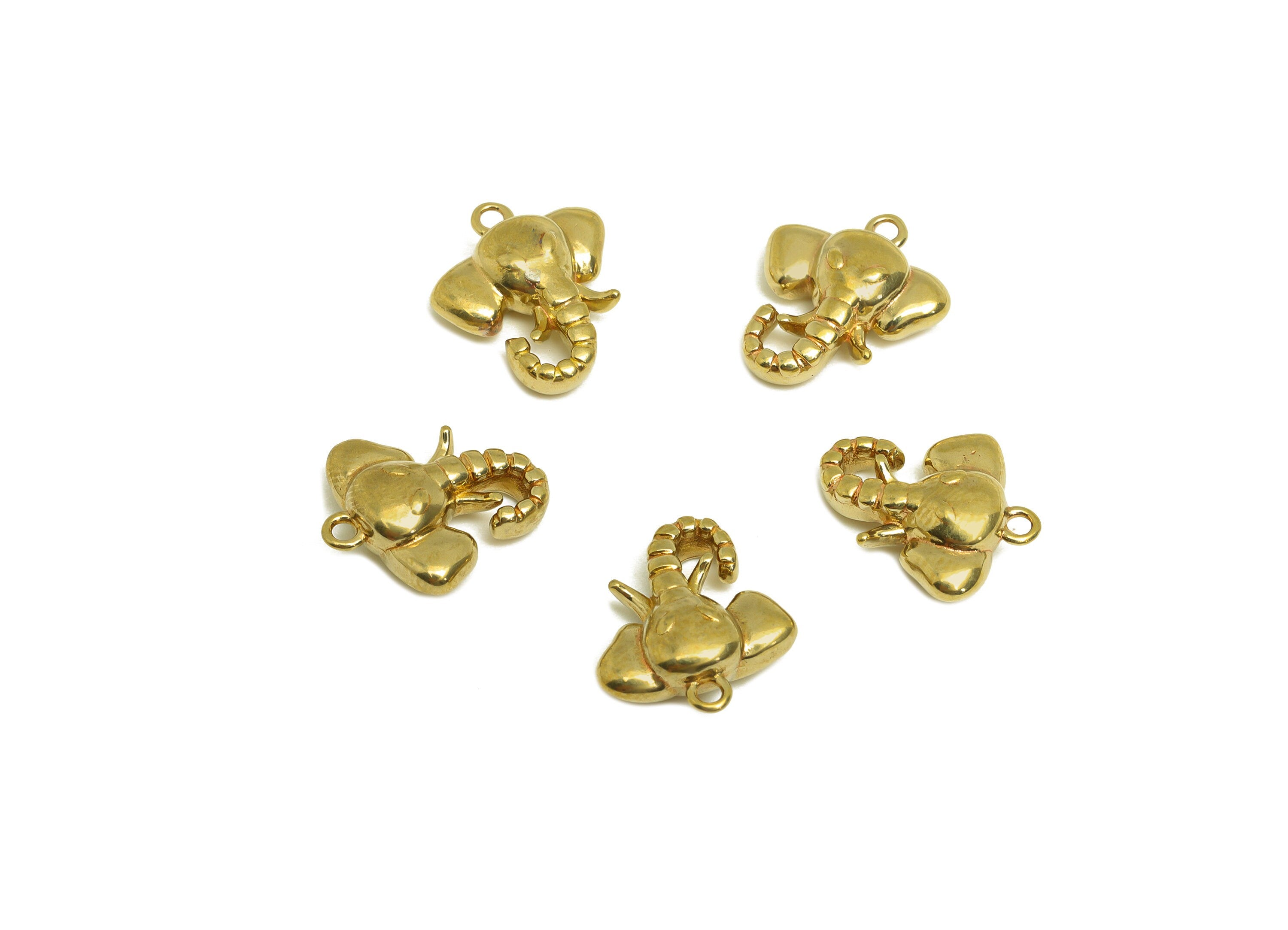 Brass Elephant Earring Charm - Raw Brass Animal Earring Charm - Brass Figure Elephant Earring Charm - For Necklace - 14.33x12x4mm - PP10718 - DOMEDBAZAAR