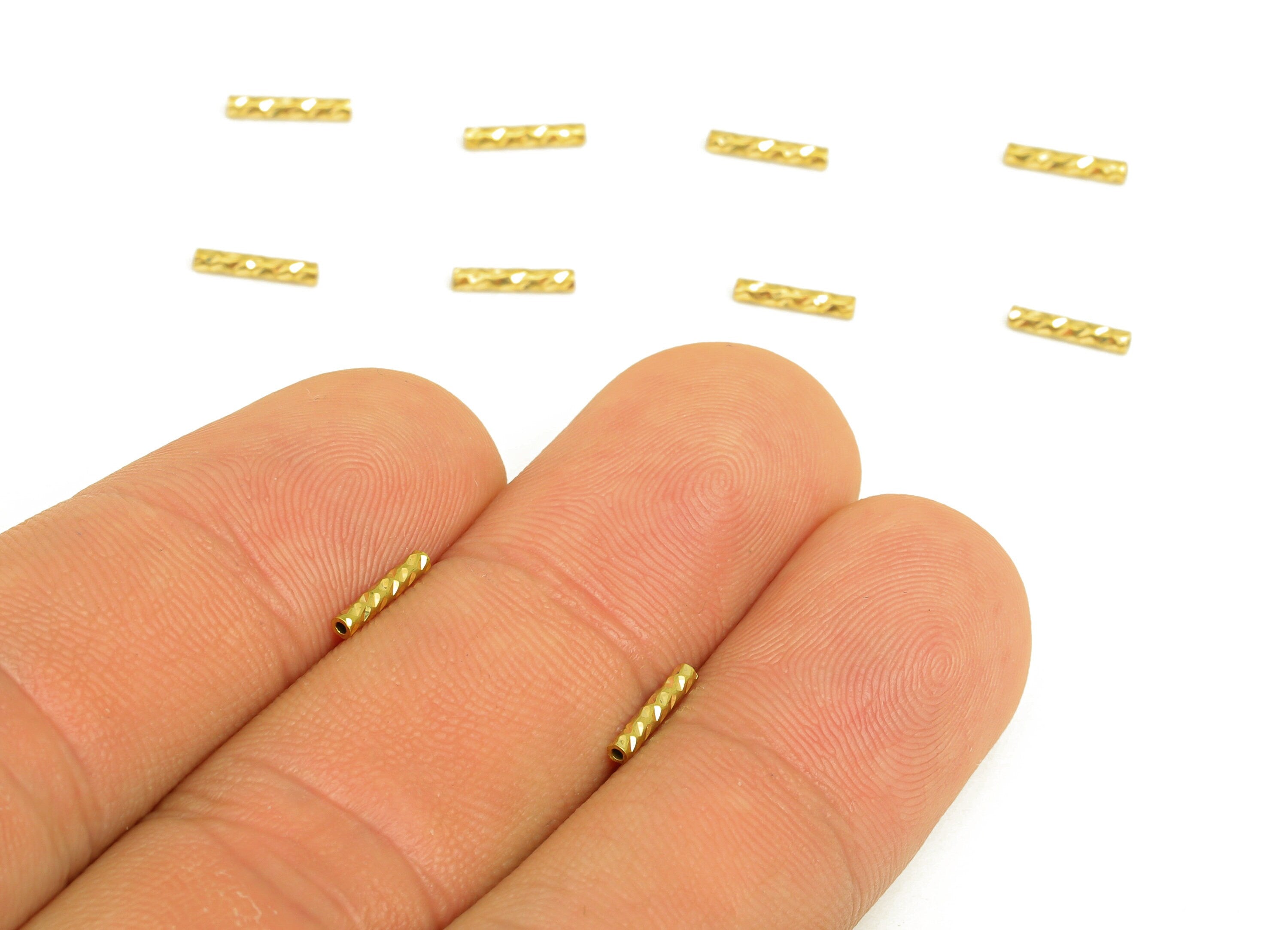 1.5*8 Batch Flower Straight Tube - Raw Brass DIY Tube Beads - Textured Circle Pipes for Geometric - For Air Plants - DIY Tubes - PP10755 - DOMEDBAZAAR