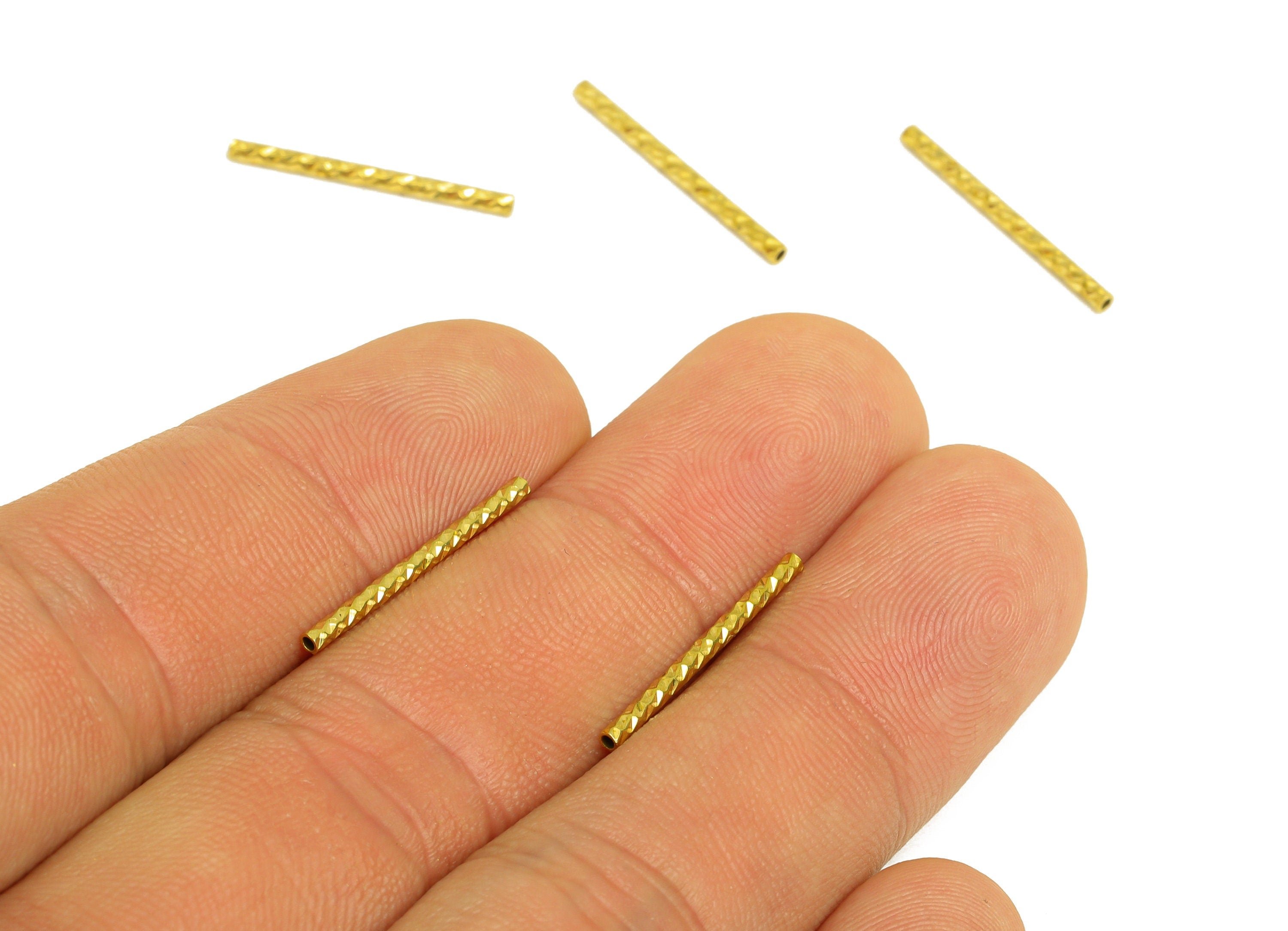 1.5*20 Batch Flower Straight Tube - Raw Brass DIY Tube Beads - Textured Circle Pipes for Geometric - For Air Plants - DIY Tubes - PP10758 - DOMEDBAZAAR