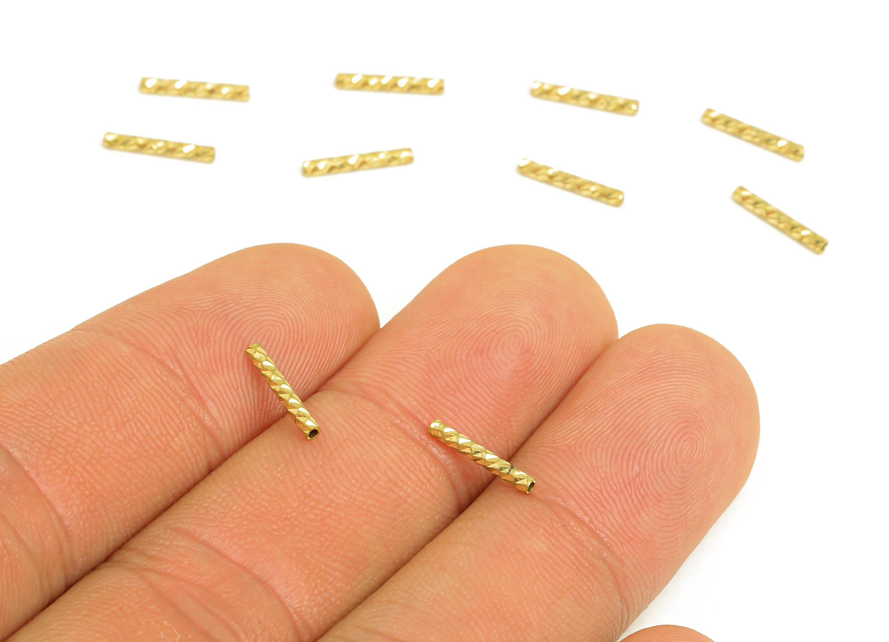 1.5*10 Batch Flower Straight Tube - Raw Brass DIY Tube Beads - Textured Circle Pipes for Geometric - For Air Plants - DIY Tubes - PP10756 - DOMEDBAZAAR