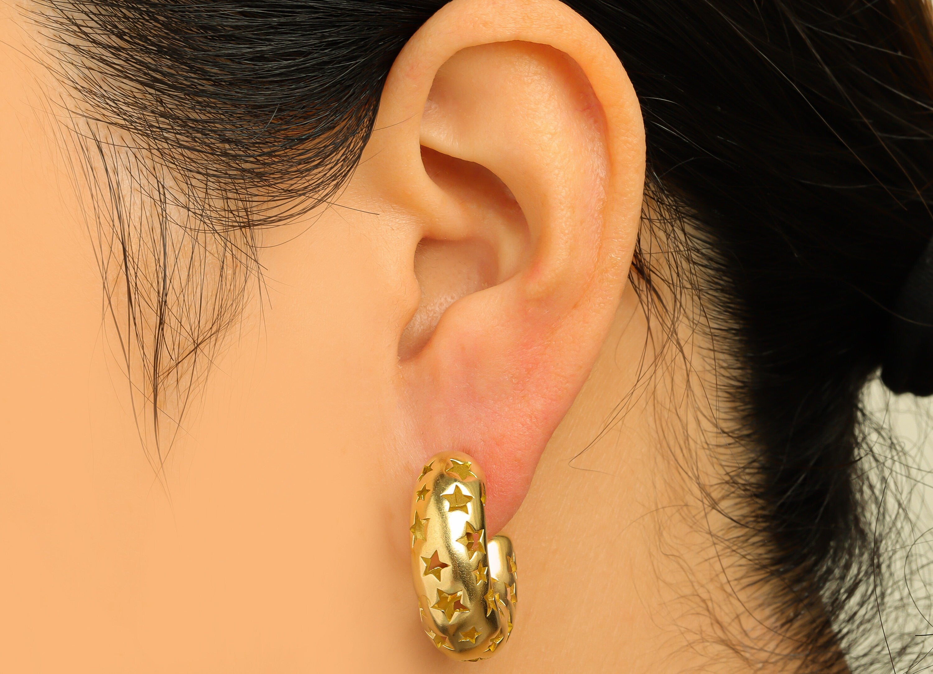 26mm Thick C Hoop Earring Stud - Raw Brass Hoop Earring Post - C Thick Hoop Star Earring Post - Hollow Hoop Earring - 26x21x9mm - PP10508 - DOMEDBAZAAR