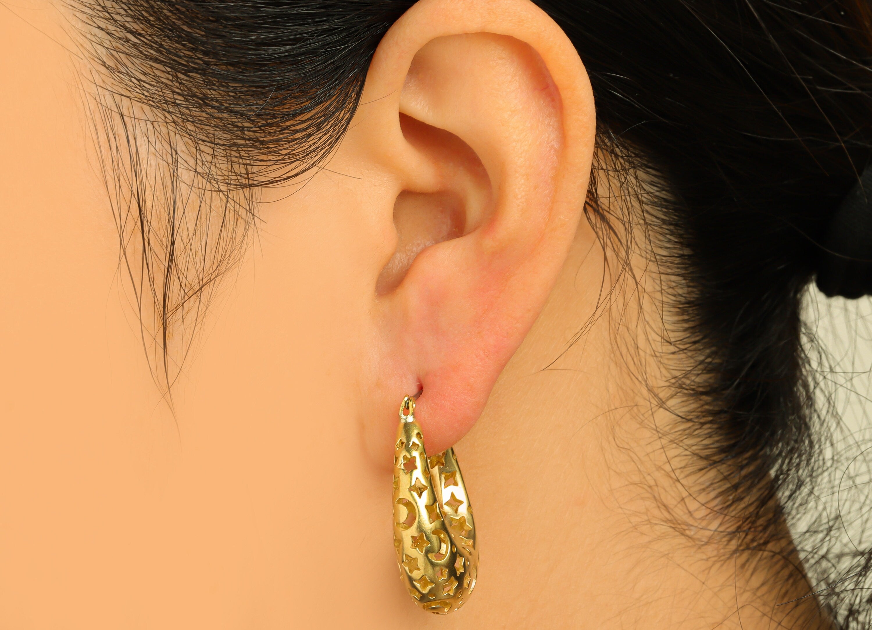 30mm Thick Hoop Earring Stud - Raw Brass Hinged Back Earring Post - Crescent Hoop Earring Post Earring - Hinged Back - 30x24x9.6mm - PP10514 - DOMEDBAZAAR
