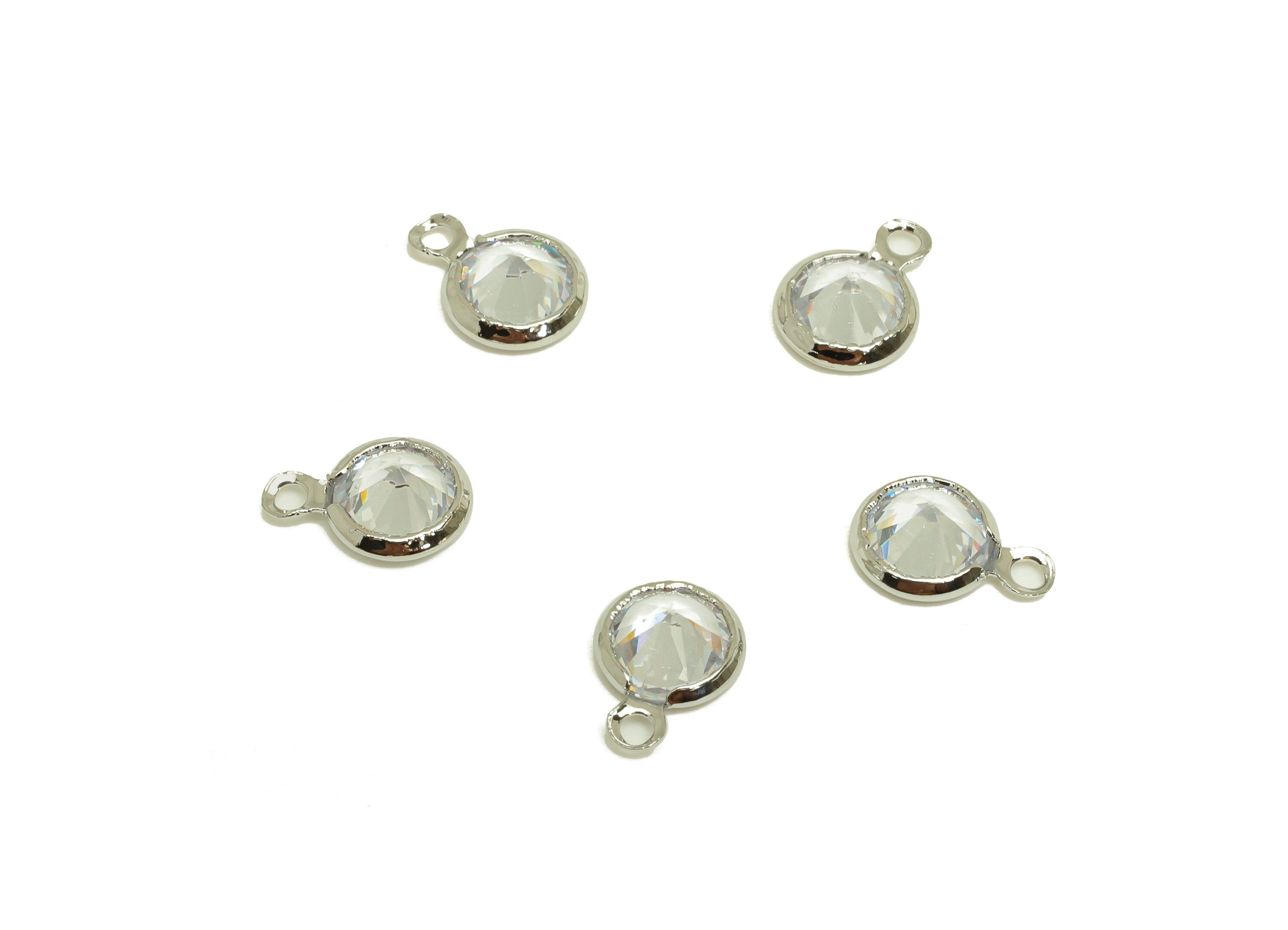 Brass CZ Earring Charms - Brass Diamond Pendant - Brass Cubic Zircon Diamond Charm - 18K Real White Gold Plating - 9.6x6.9x3.5mm - PP10519S - DOMEDBAZAAR