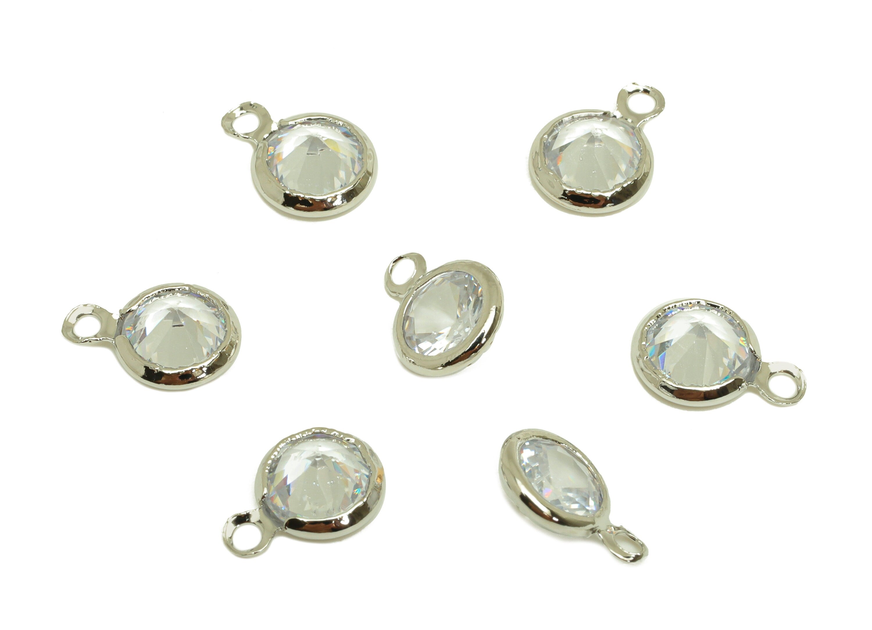 Brass CZ Earring Charms - Brass Diamond Pendant - Brass Cubic Zircon Diamond Charm - 18K Real White Gold Plating - 9.6x6.9x3.5mm - PP10519S - DOMEDBAZAAR
