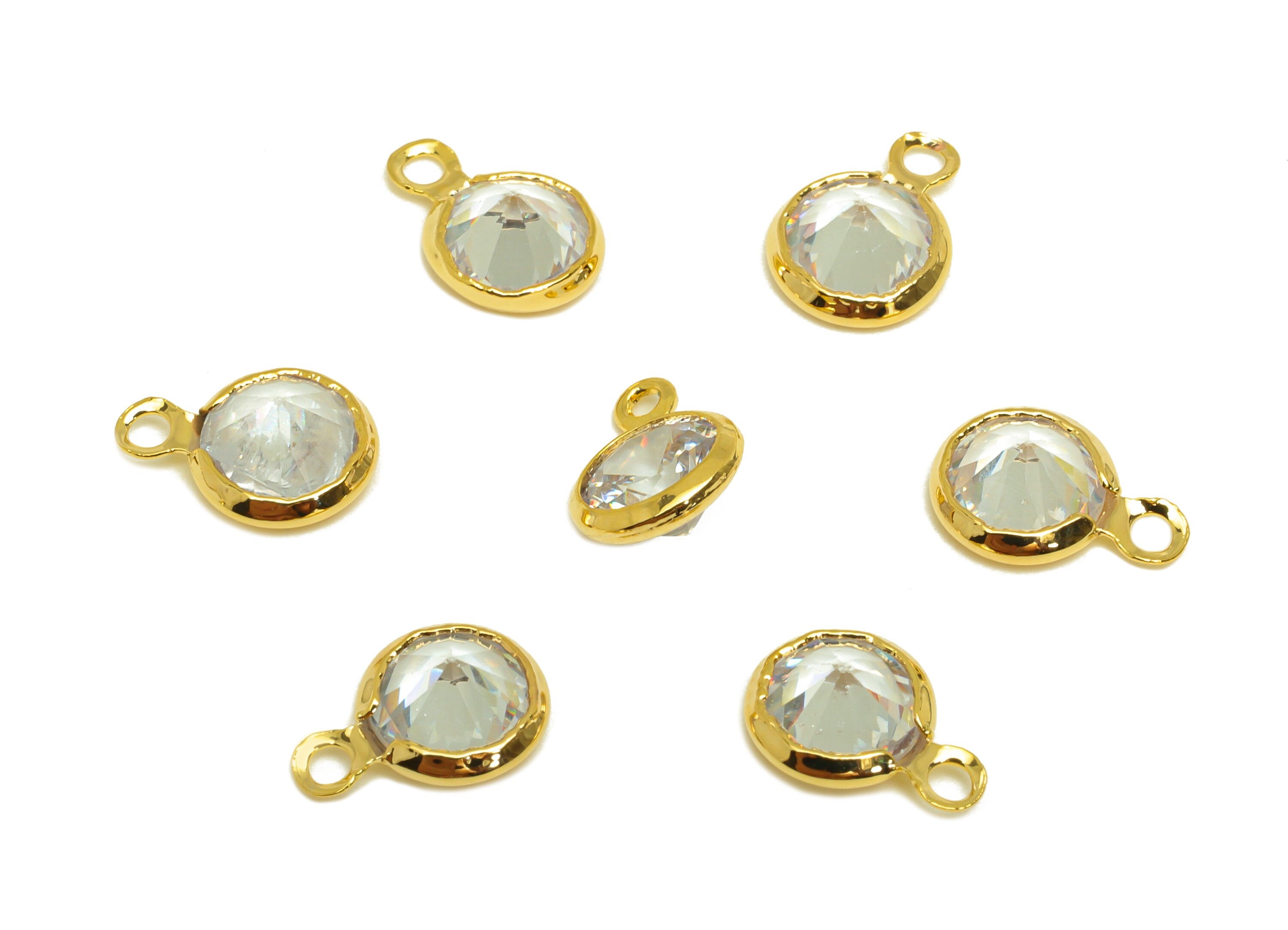 Brass CZ Earring Charms - Brass Diamond Pendant - Brass Cubic Zircon Diamond Charm - 18K Real Gold Plating - 9.6x6.9x3.5mm - PP10519G - DOMEDBAZAAR