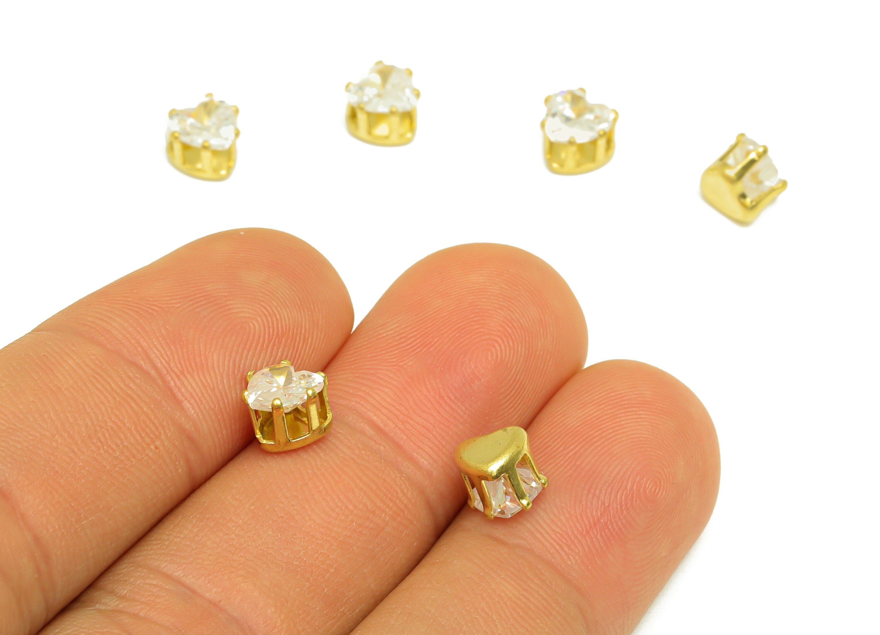 6mm Brass CZ Heart Earring Charms - Raw Brass Diamond Pendant - Brass Cubic Zircon Diamond Charm - Heart Diamond Charm - 6x6x5.3mm - PP10522 - DOMEDBAZAAR