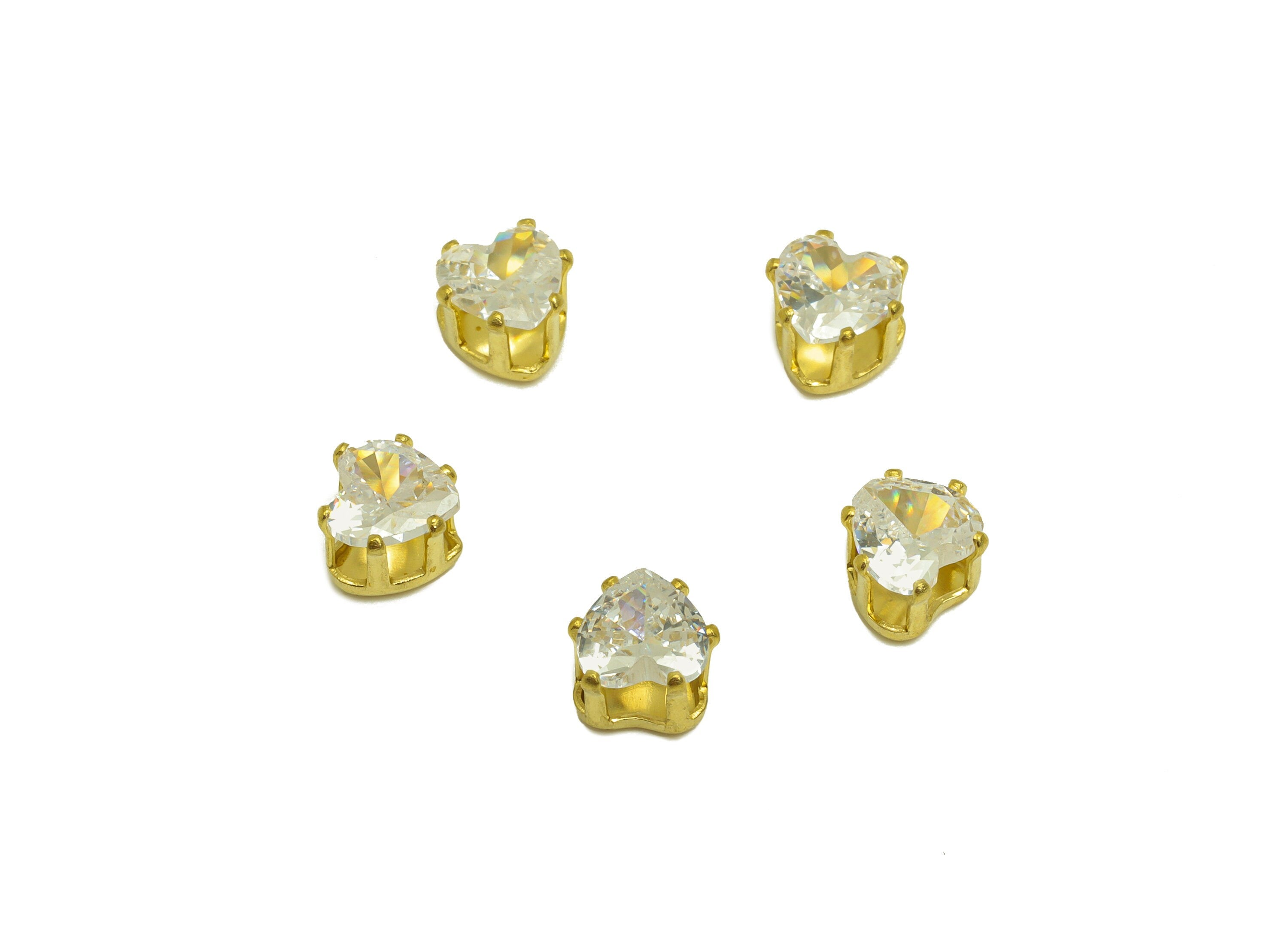 6mm Brass CZ Heart Earring Charms - Raw Brass Diamond Pendant - Brass Cubic Zircon Diamond Charm - Heart Diamond Charm - 6x6x5.3mm - PP10522 - DOMEDBAZAAR
