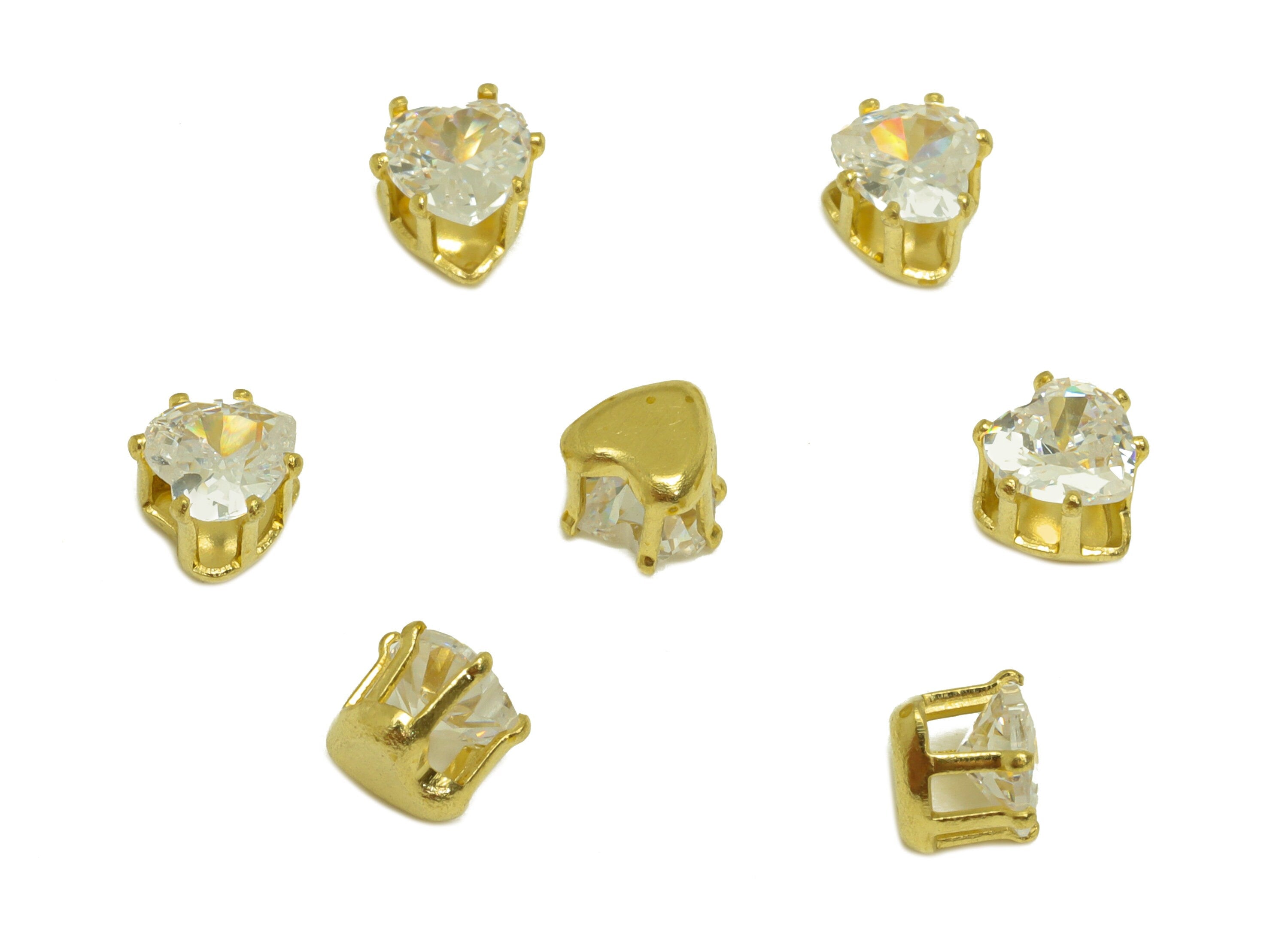 5mm Brass CZ Heart Earring Charms - Raw Brass Diamond Pendant - Brass Cubic Zircon Diamond Charm - Heart Diamond Charm - 5x5x4.6mm - PP10524 - DOMEDBAZAAR