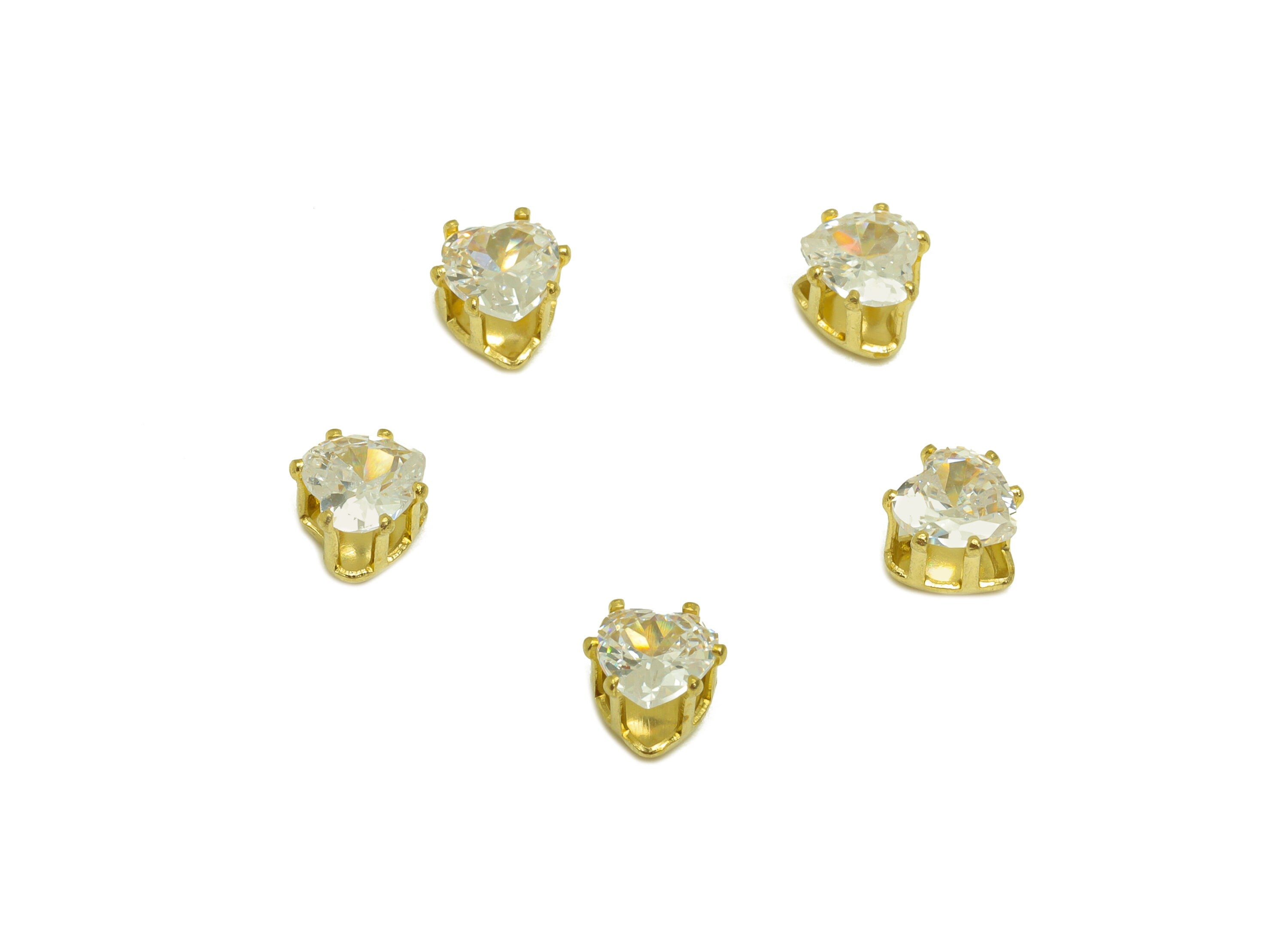 5mm Brass CZ Heart Earring Charms - Raw Brass Diamond Pendant - Brass Cubic Zircon Diamond Charm - Heart Diamond Charm - 5x5x4.6mm - PP10524 - DOMEDBAZAAR