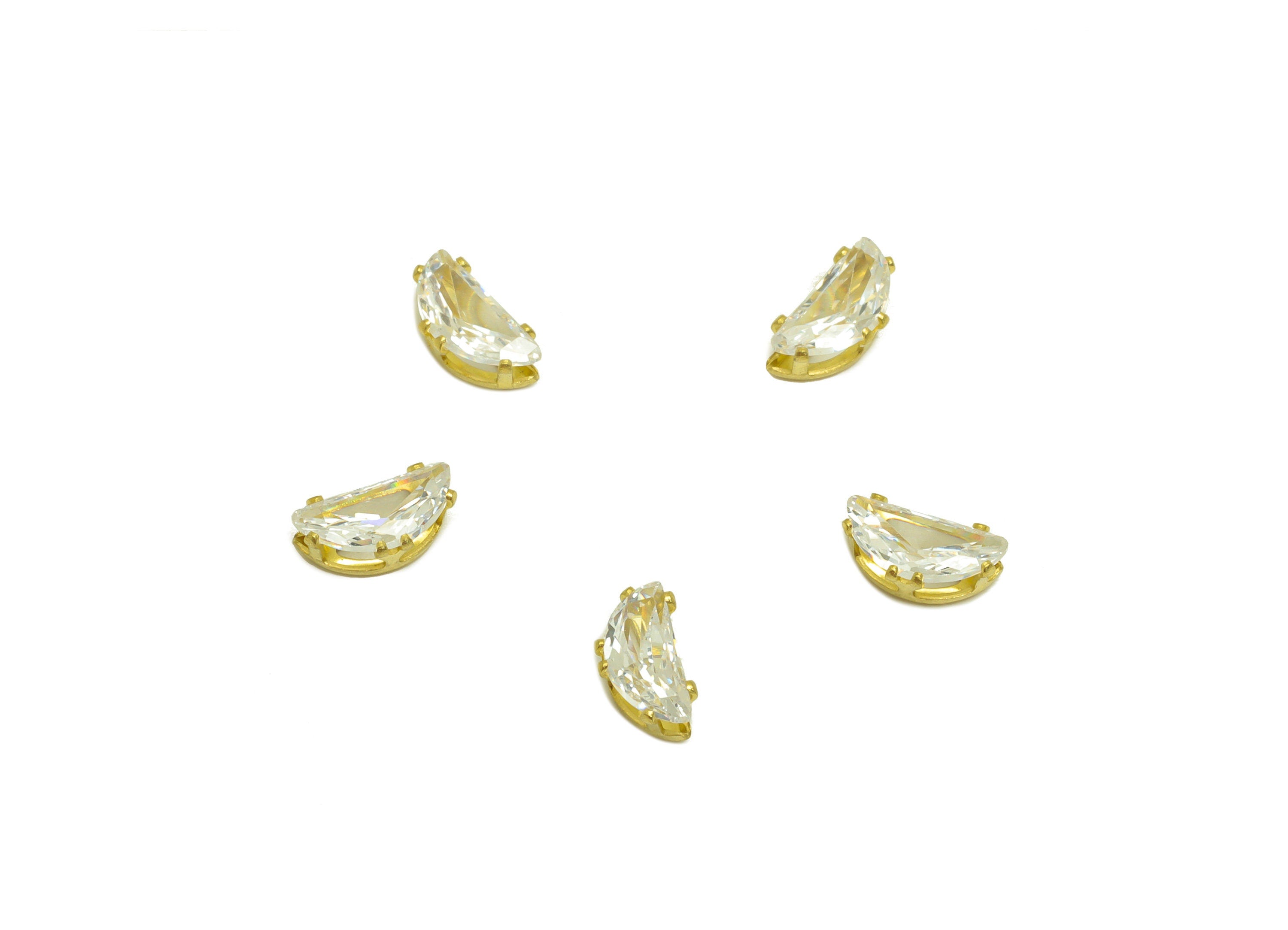 7mm Brass CZ Moon Earring Charm - Raw Brass Diamond Pendant - Brass Cubic Zircon Diamond Charm - Semicircle Zircon Charm - 7x3x3mm - PP10534 - DOMEDBAZAAR