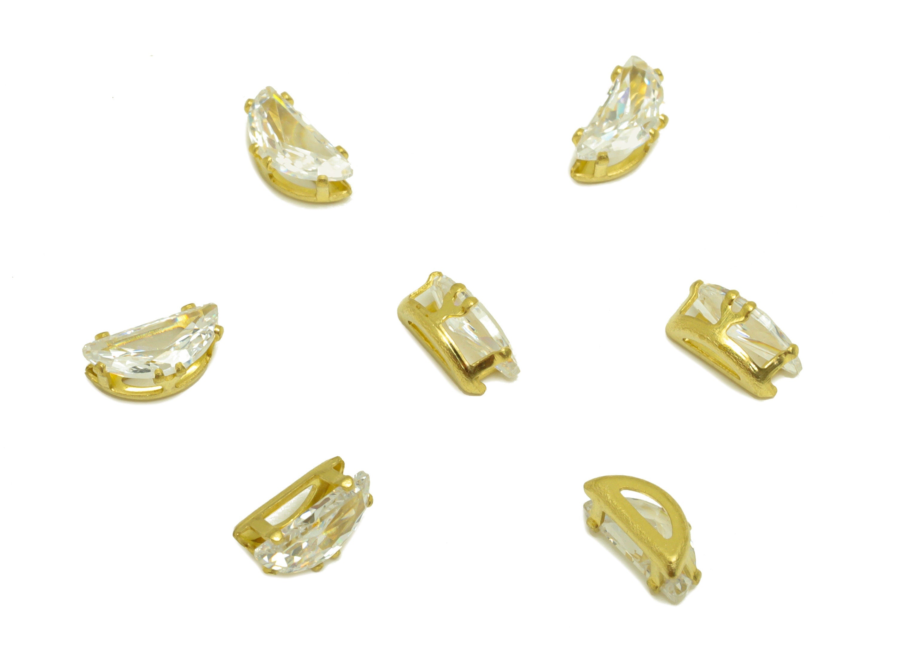 7mm Brass CZ Moon Earring Charm - Raw Brass Diamond Pendant - Brass Cubic Zircon Diamond Charm - Semicircle Zircon Charm - 7x3x3mm - PP10534 - DOMEDBAZAAR