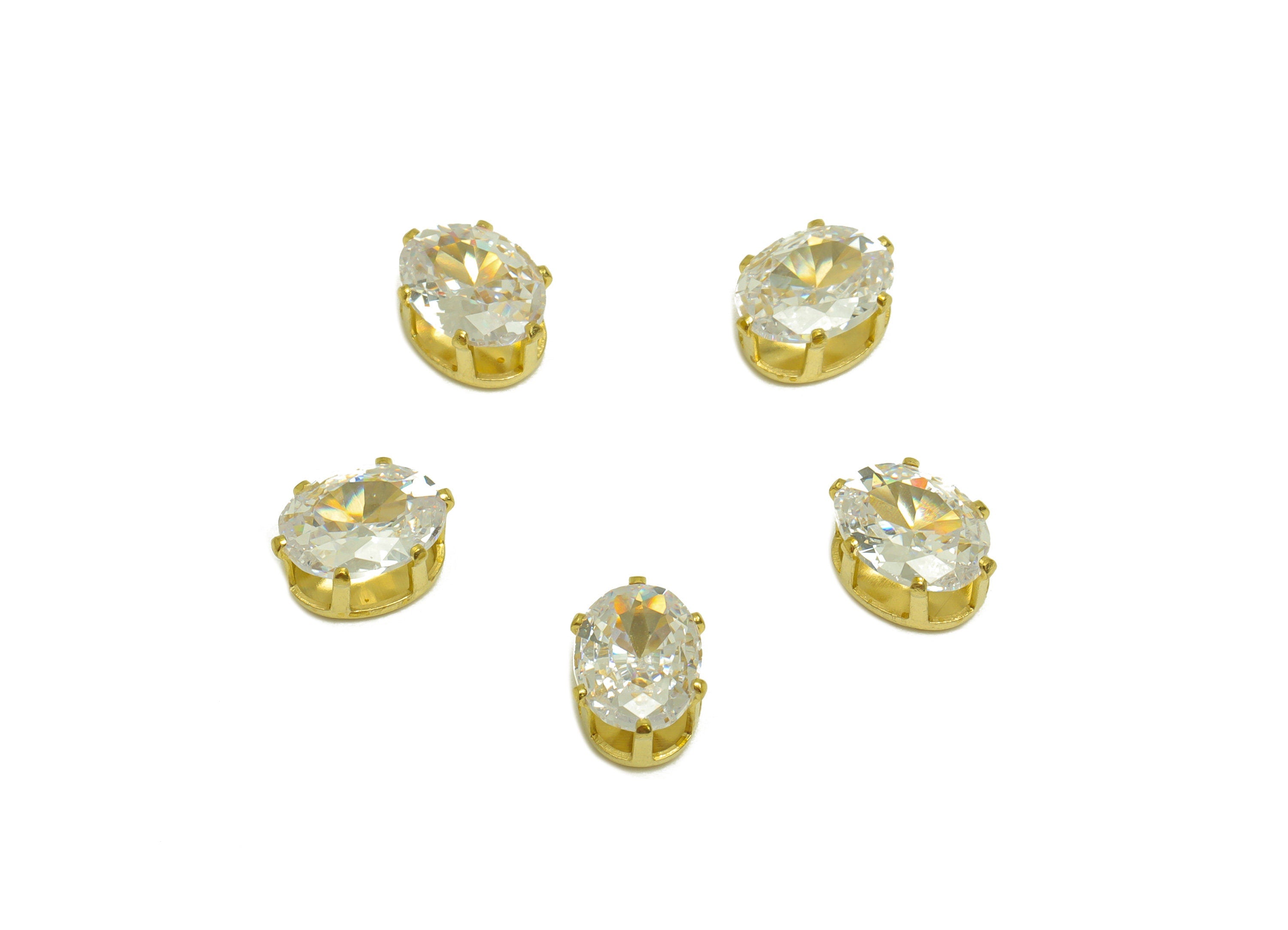 6x8mm Brass CZ Oval Earring Charm - Raw Brass Diamond Pendant - Brass Cubic Zircon Diamond Charm - White Zircon Charm - 8x6x4.9mm - PP10520 - DOMEDBAZAAR